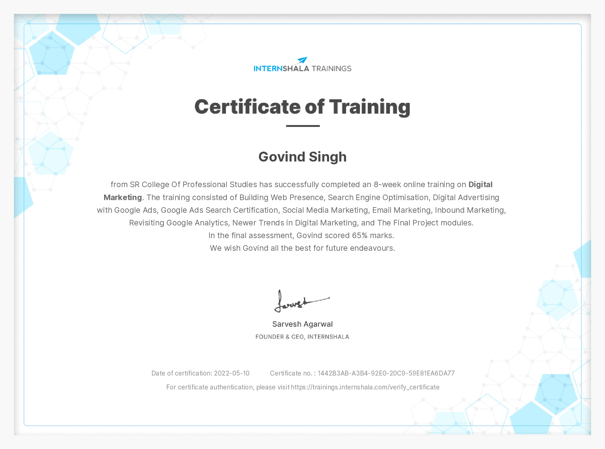 Certificate of completion