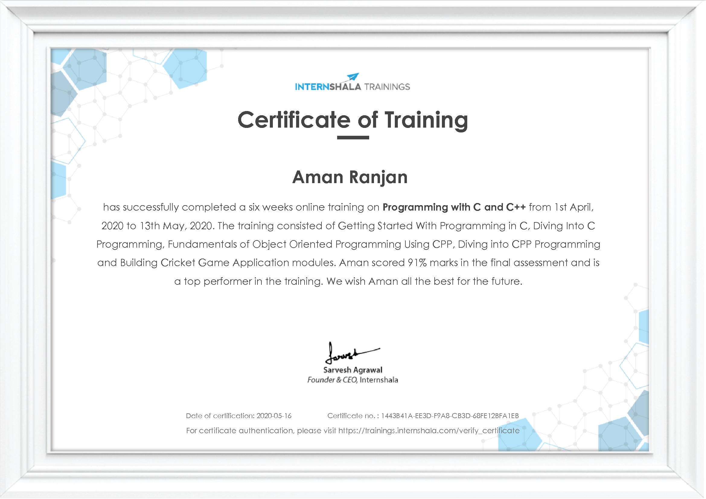 Certificate of completion
