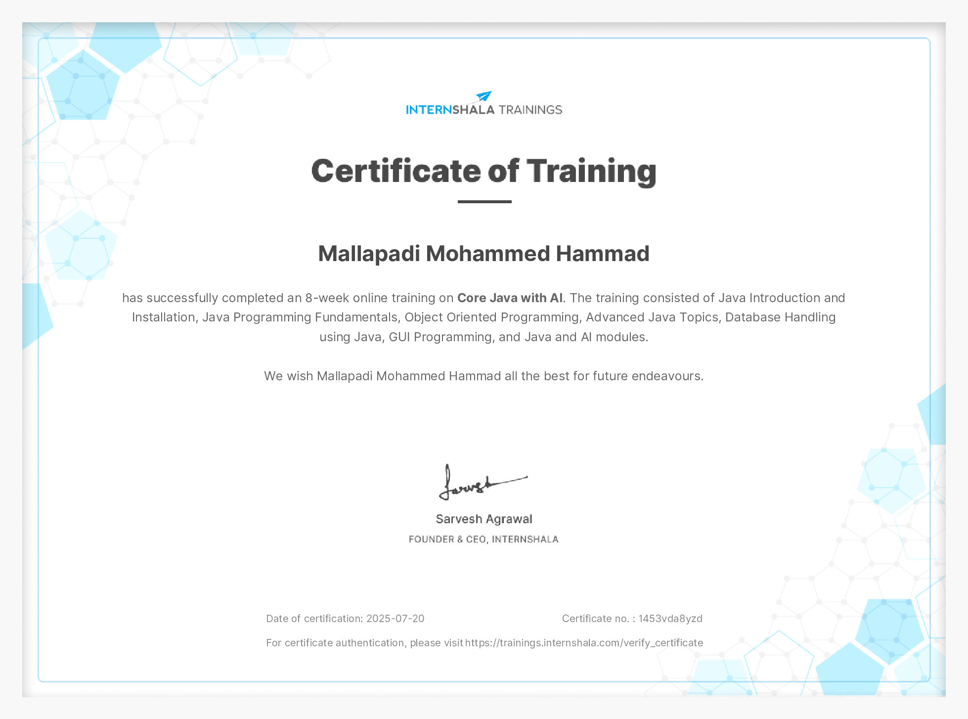 Certificate of completion