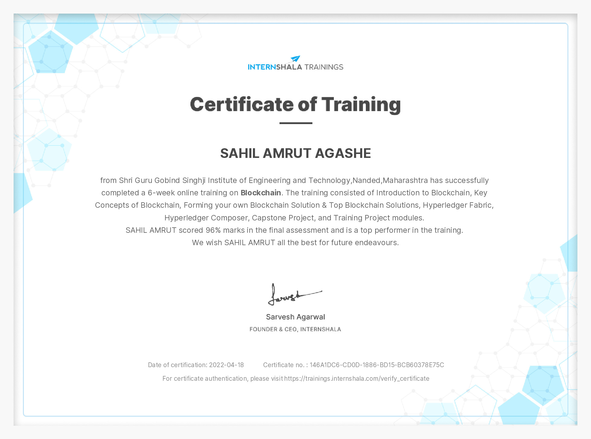 Certificate of completion