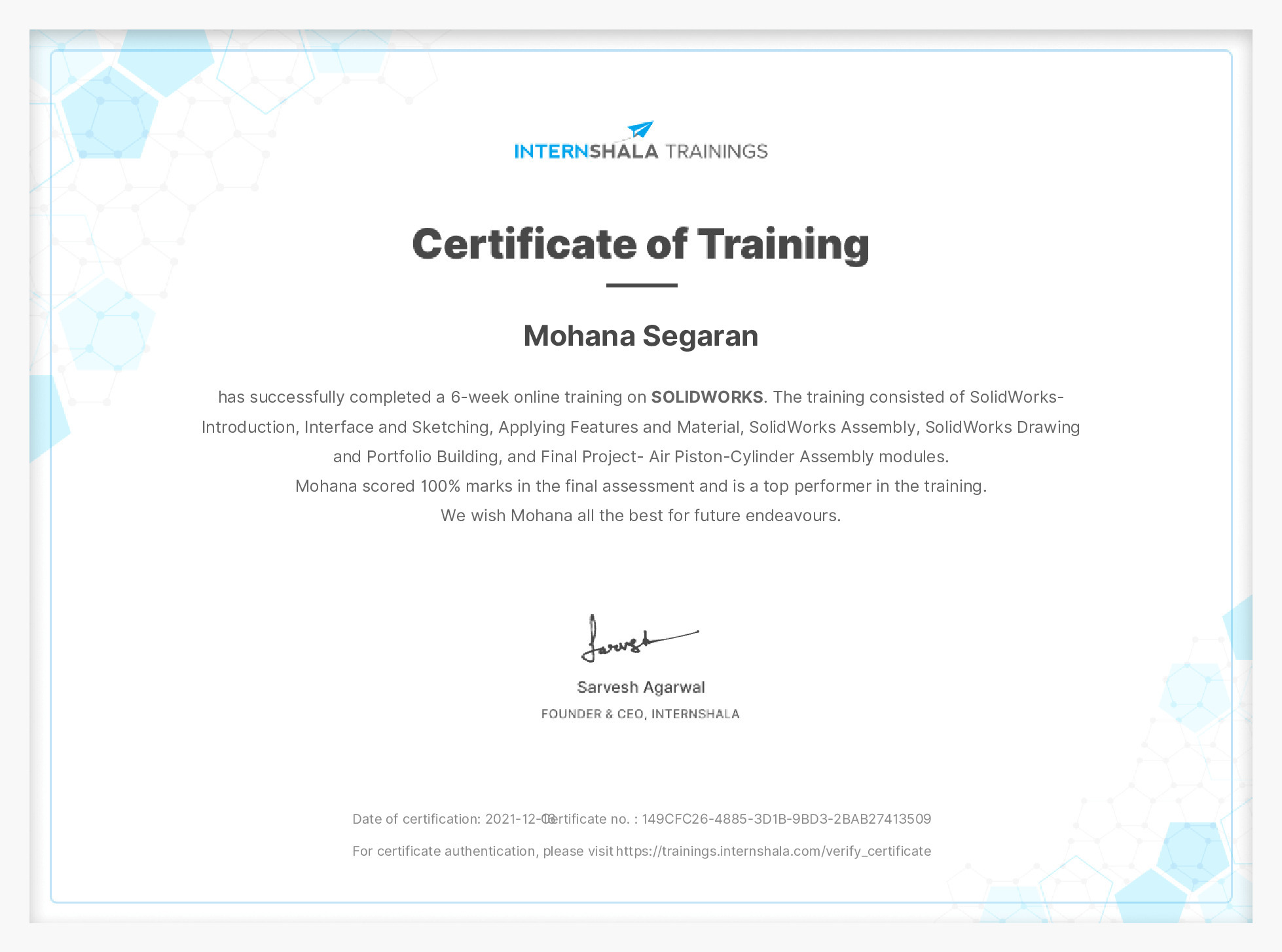 Certificate of completion