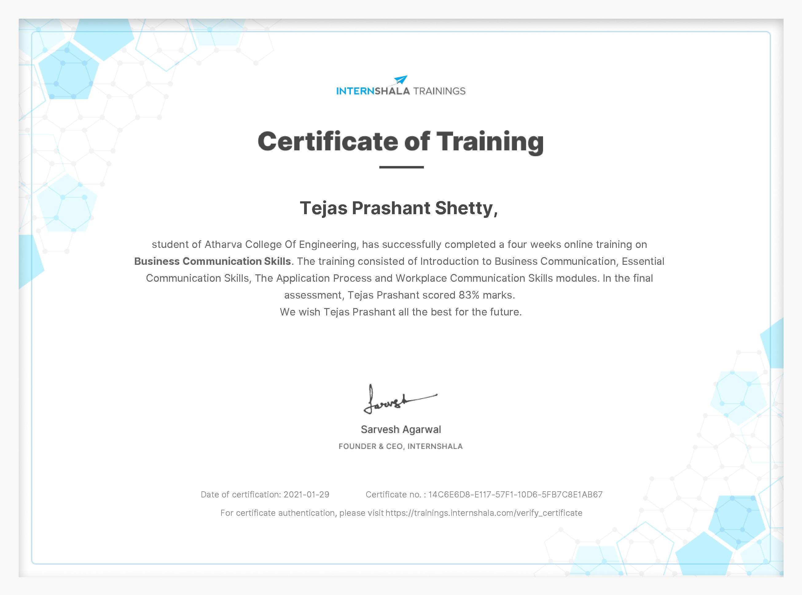 Certificate of completion