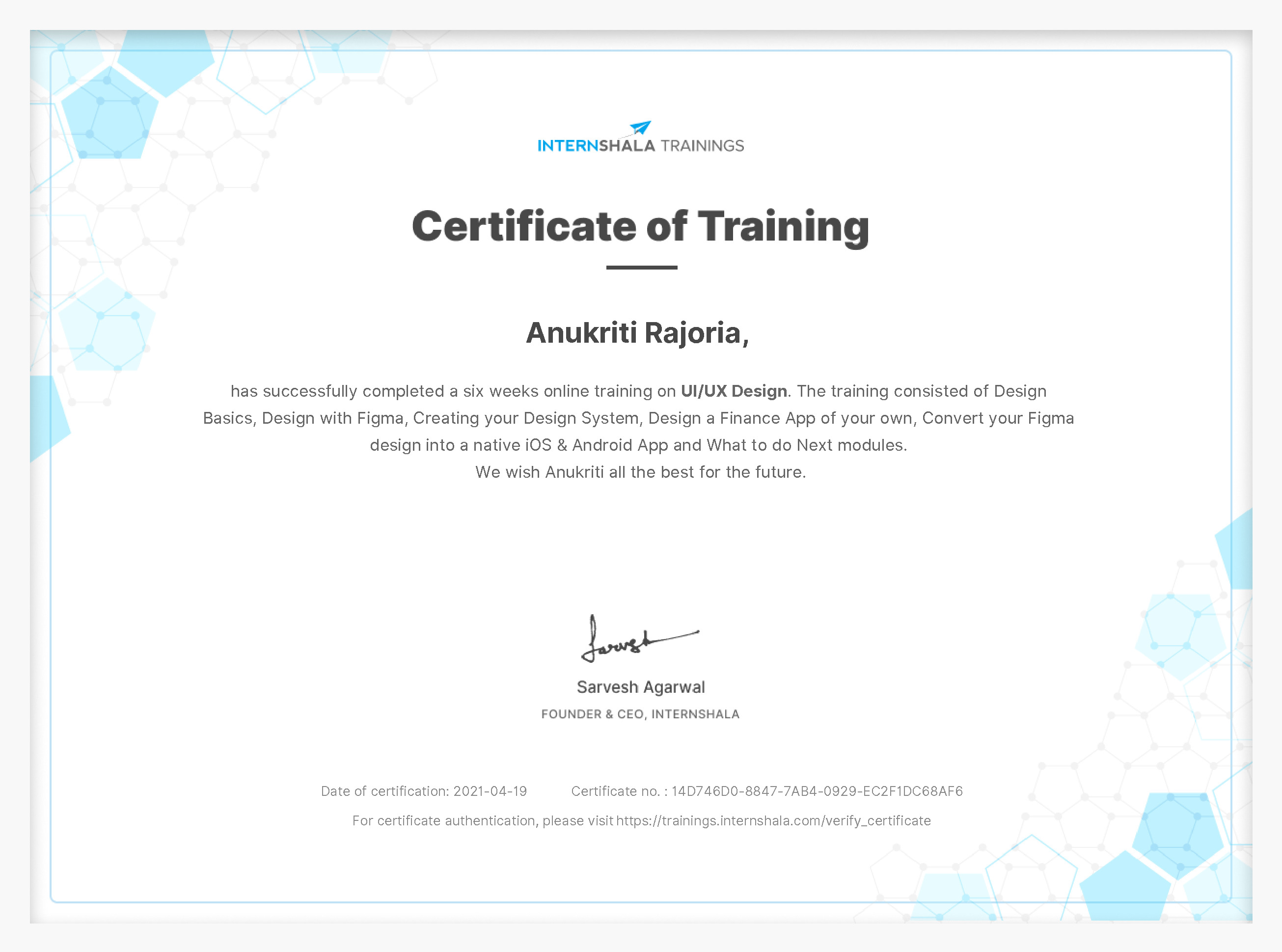 Certificate of completion