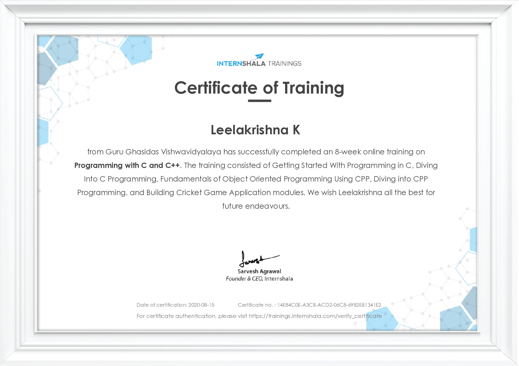 Certificate of completion