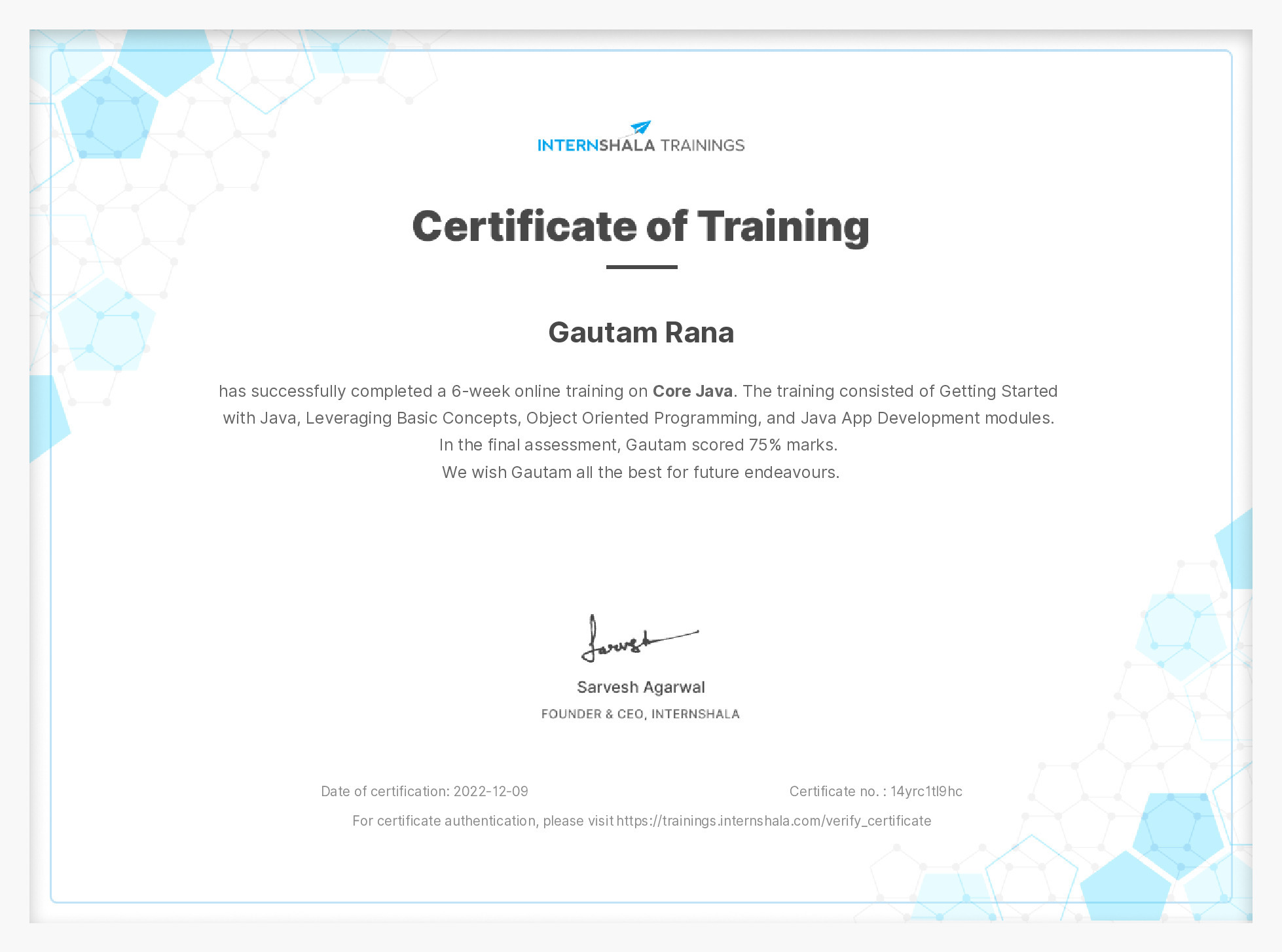 Certificate of completion