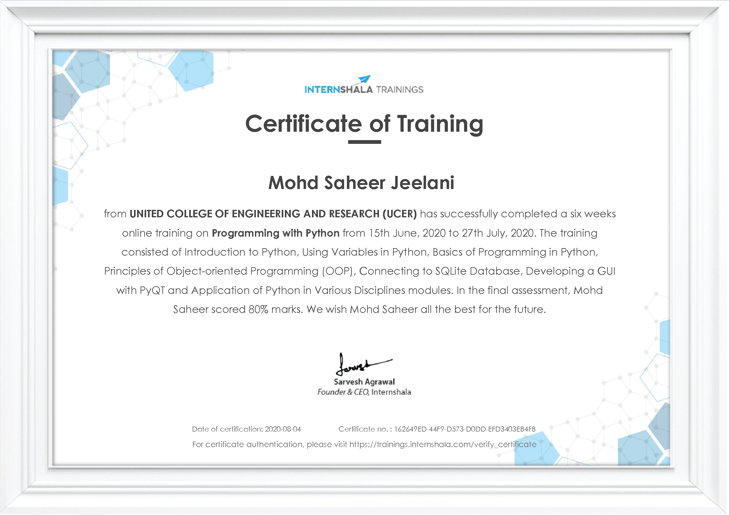 Certificate of completion