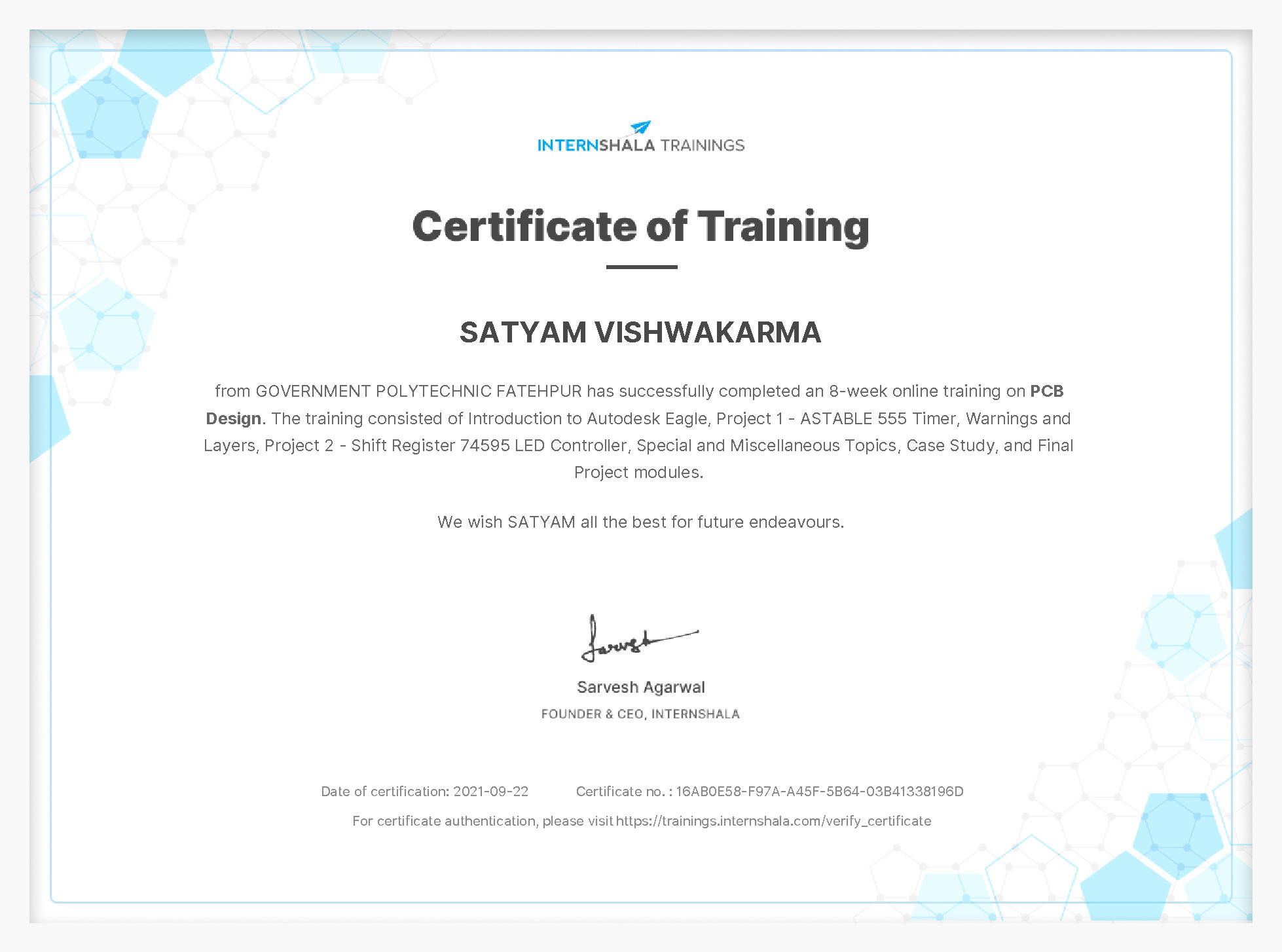 Certificate of completion