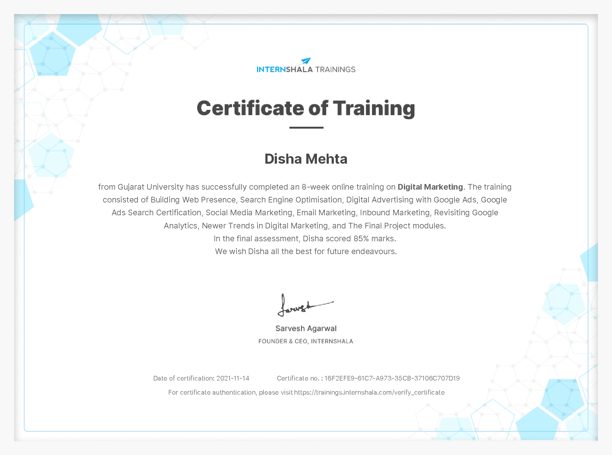 Certificate of completion