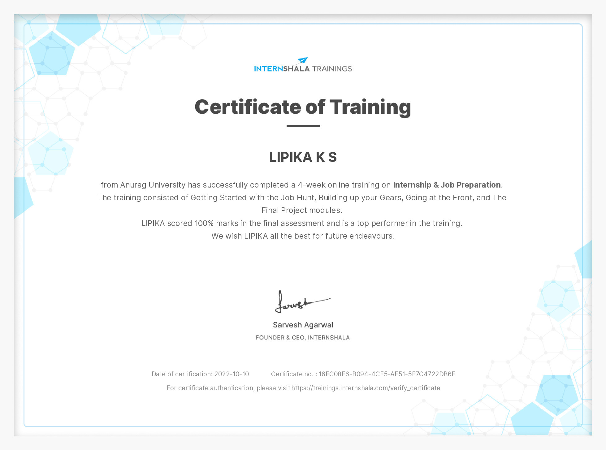 Certificate of completion