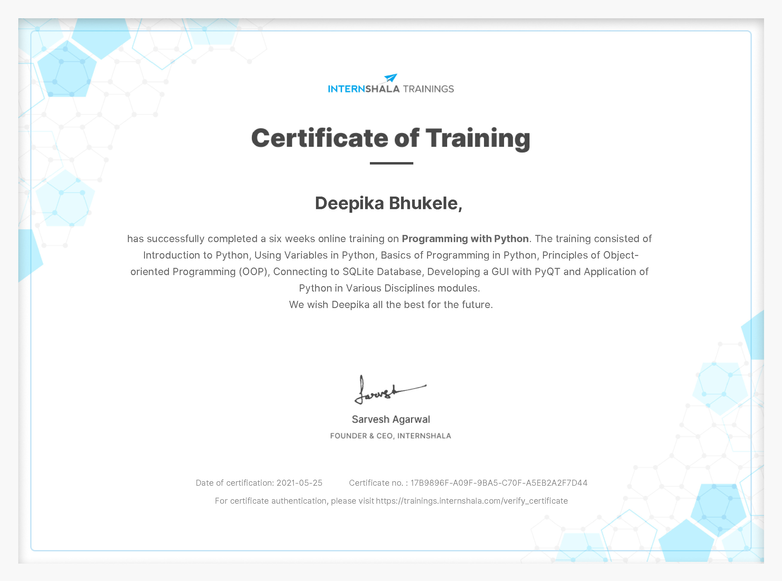 Certificate of completion