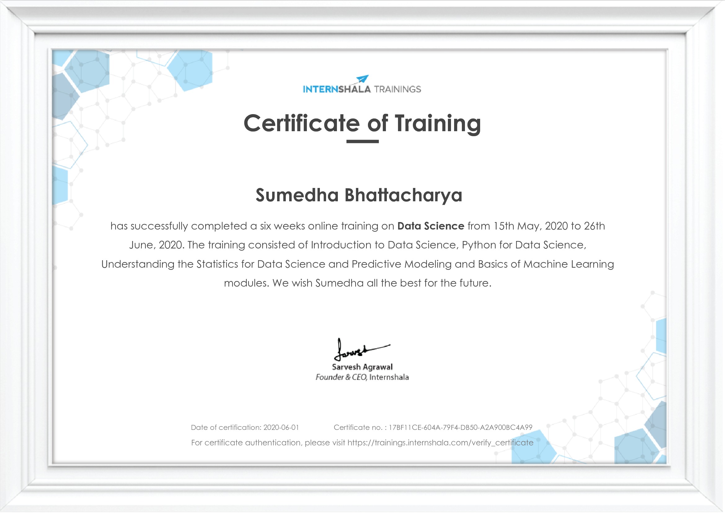 Certificate of completion
