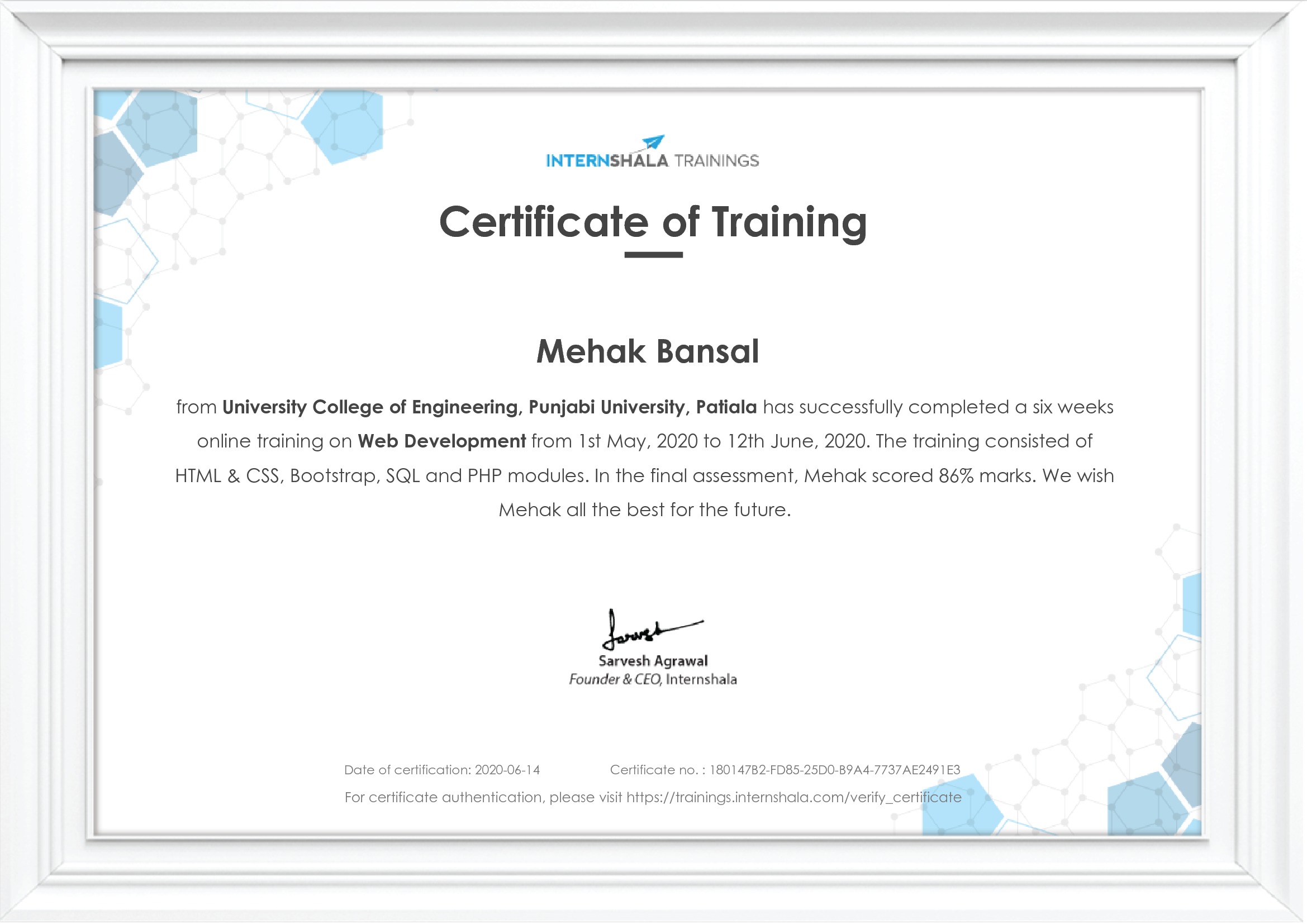 Certificate of completion