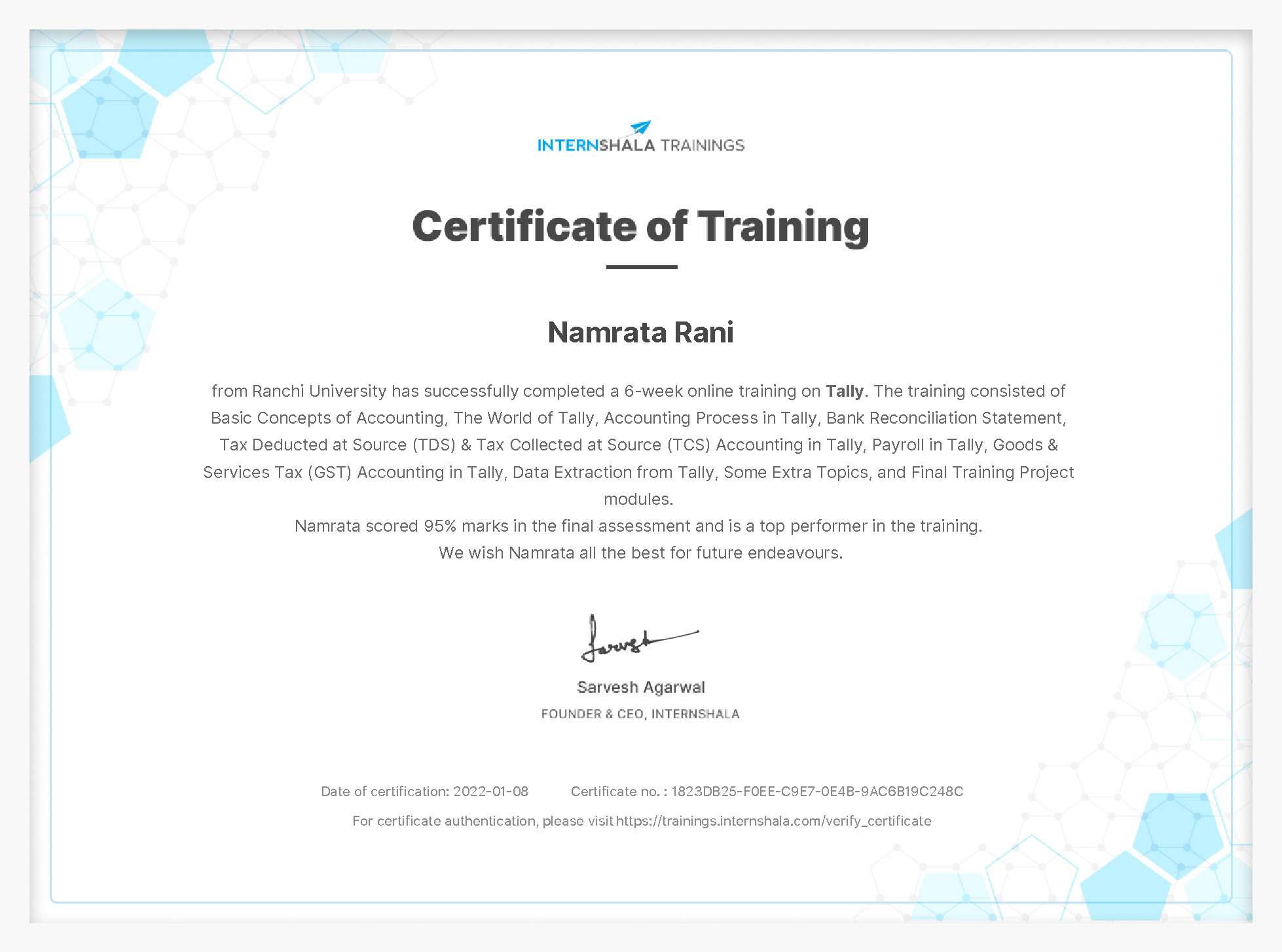 Certificate of completion