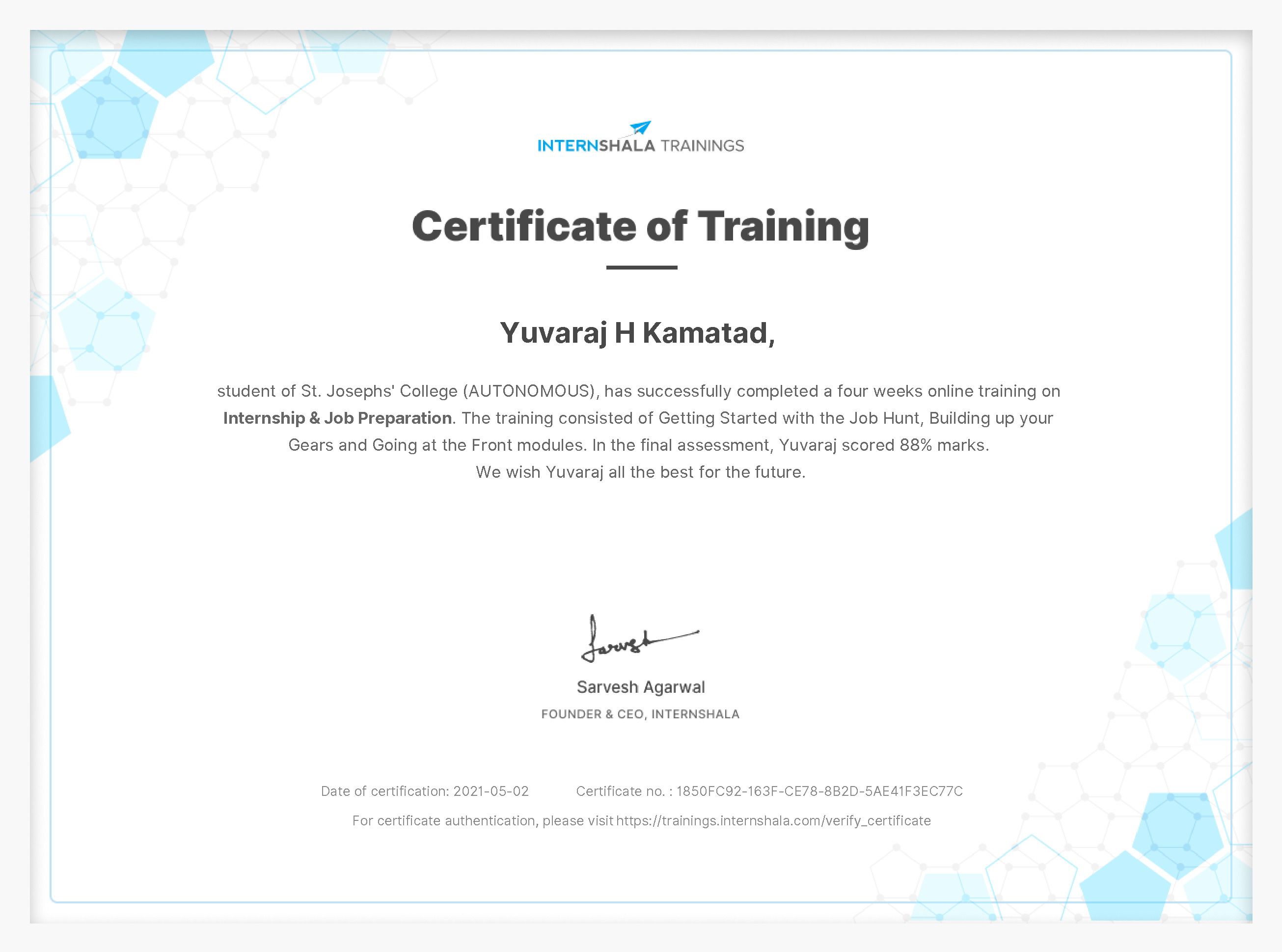 Certificate of completion