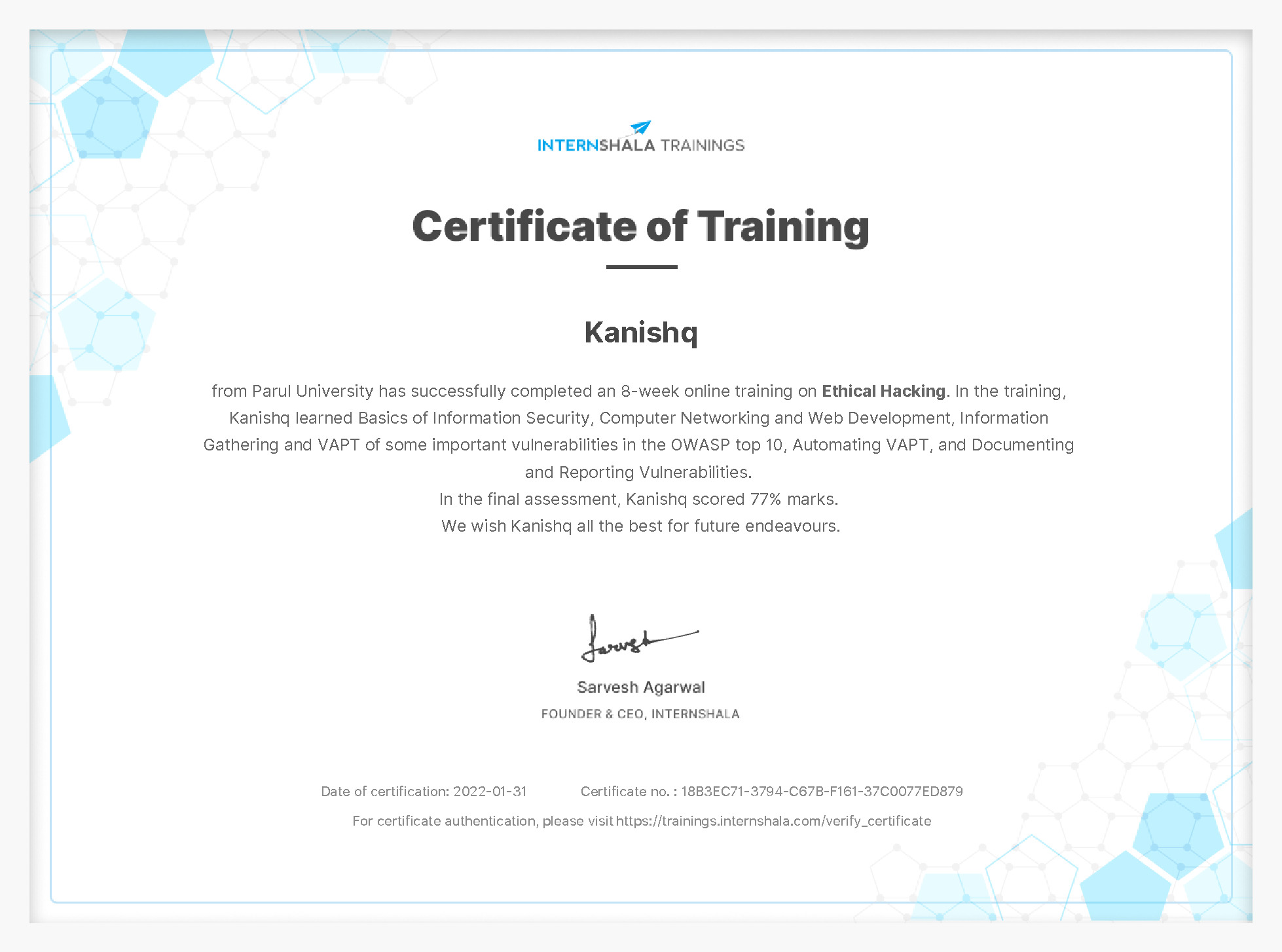 Certificate of completion