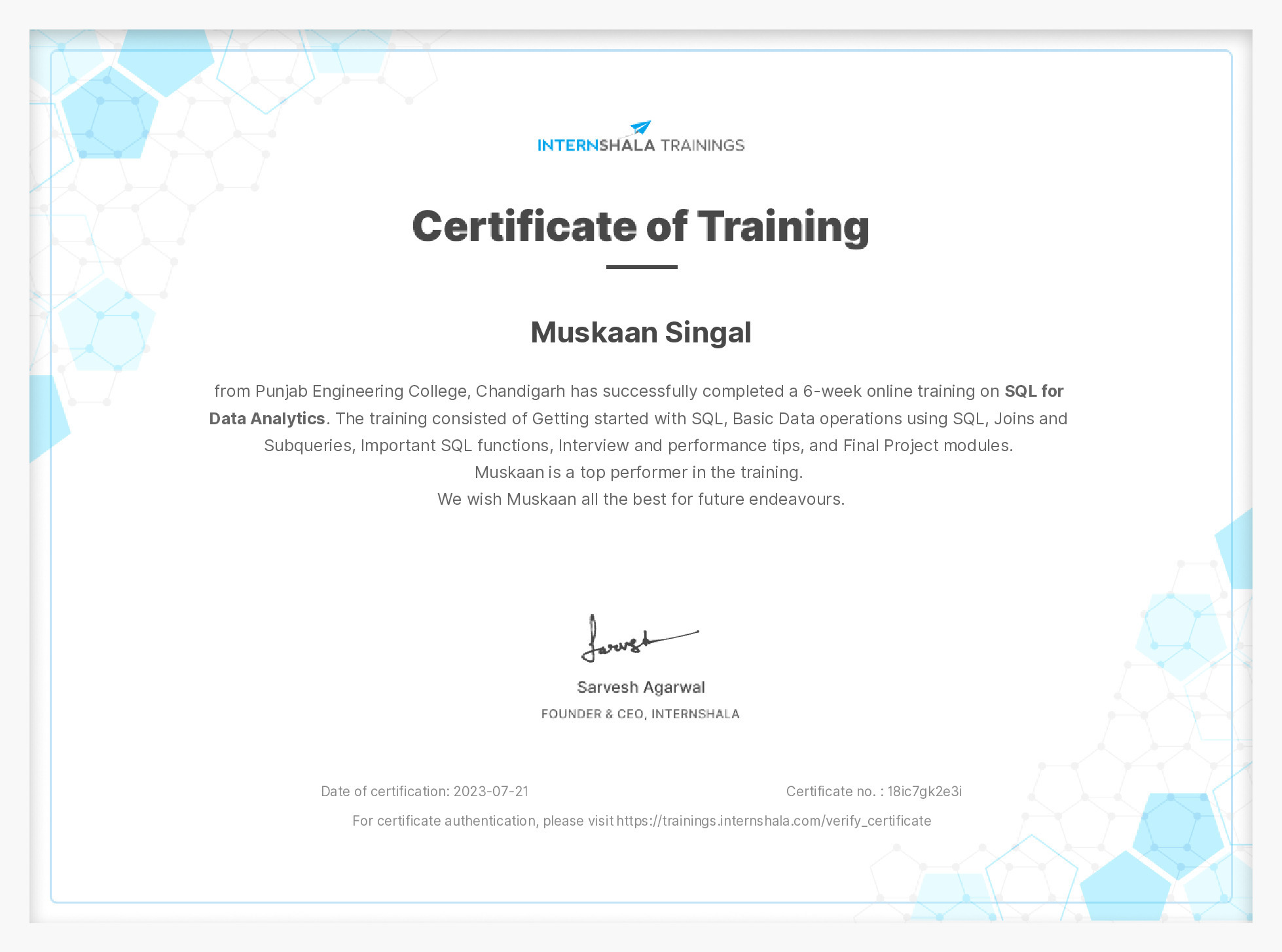 Certificate of completion