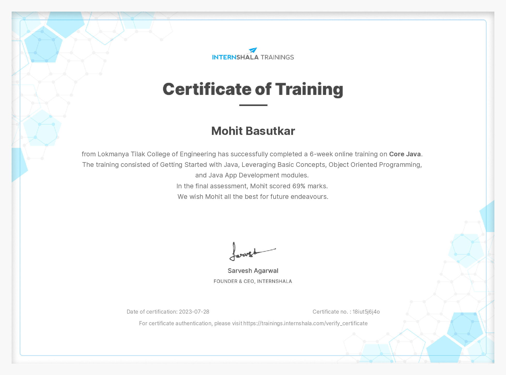 Certificate of completion