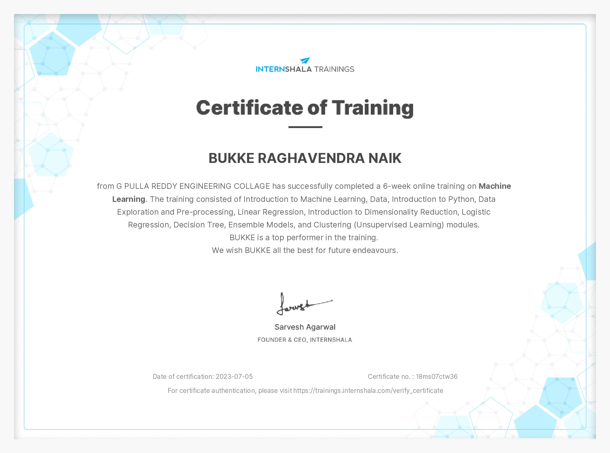Certificate of completion