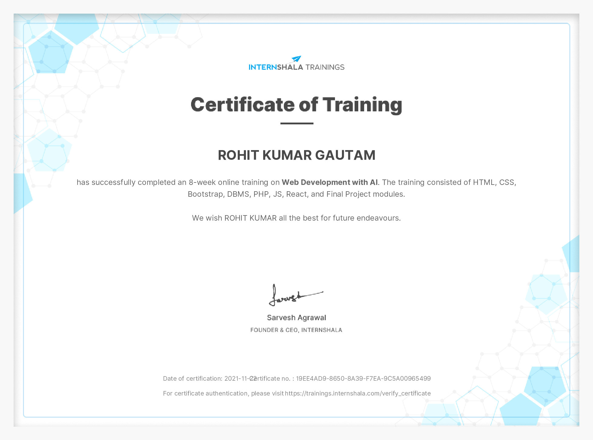 Certificate of completion