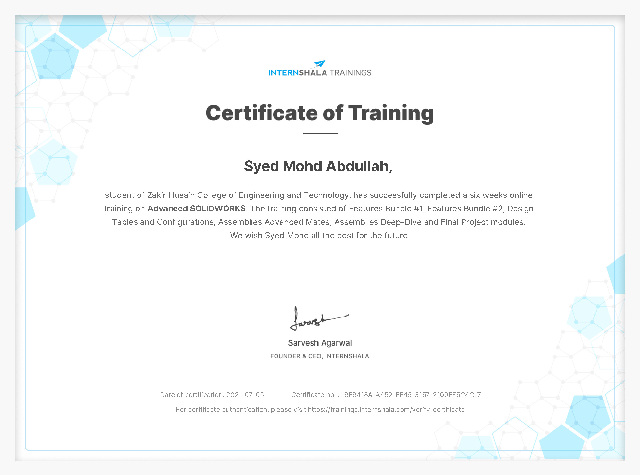 Certificate of completion