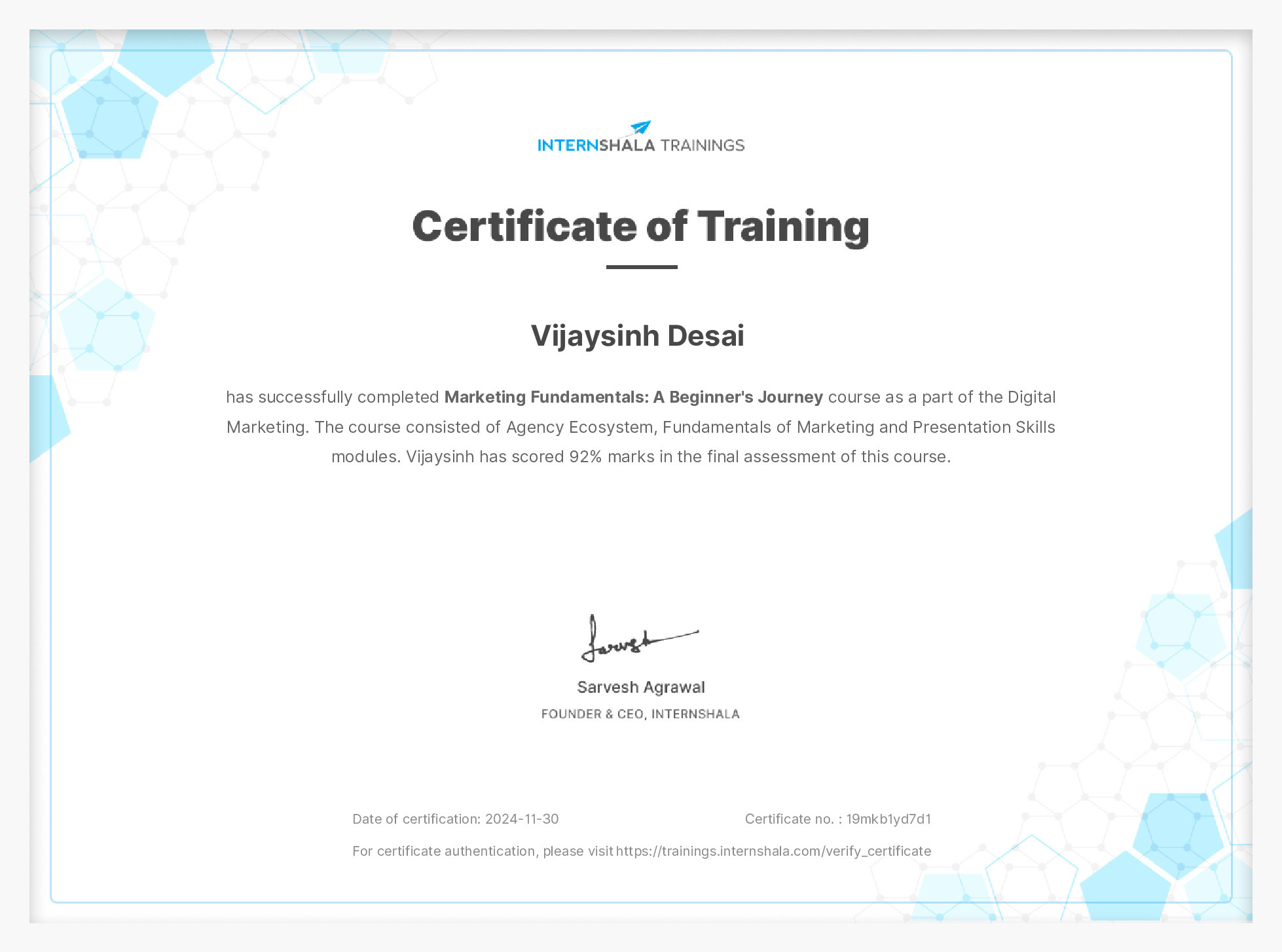 Certificate of completion