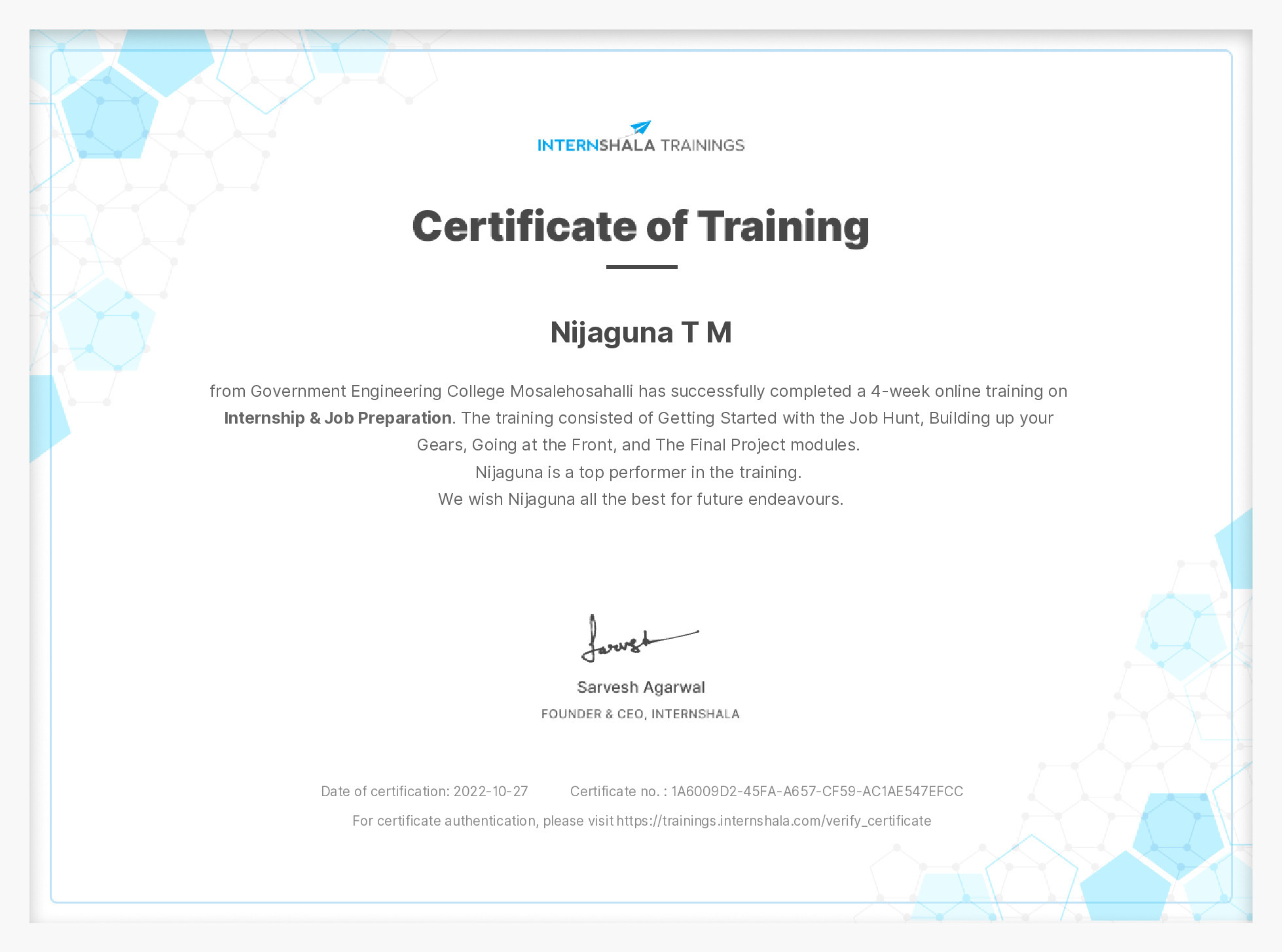 Certificate of completion