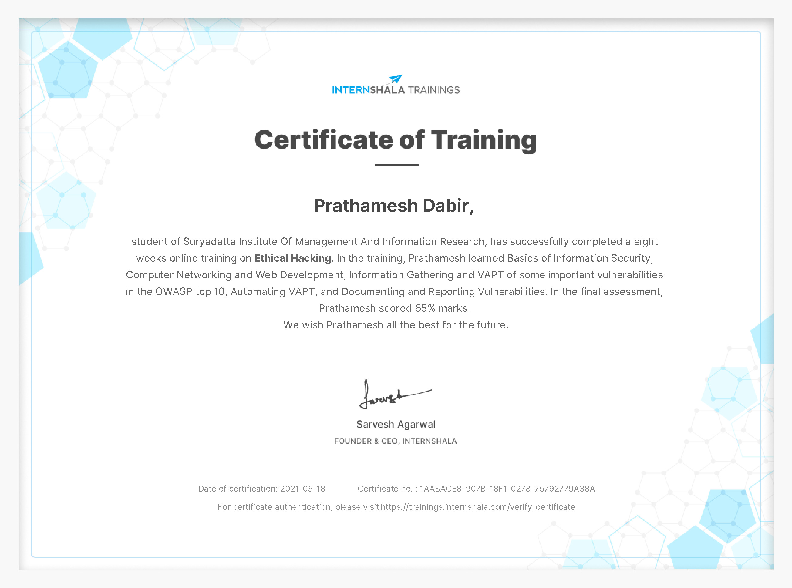 Certificate of completion