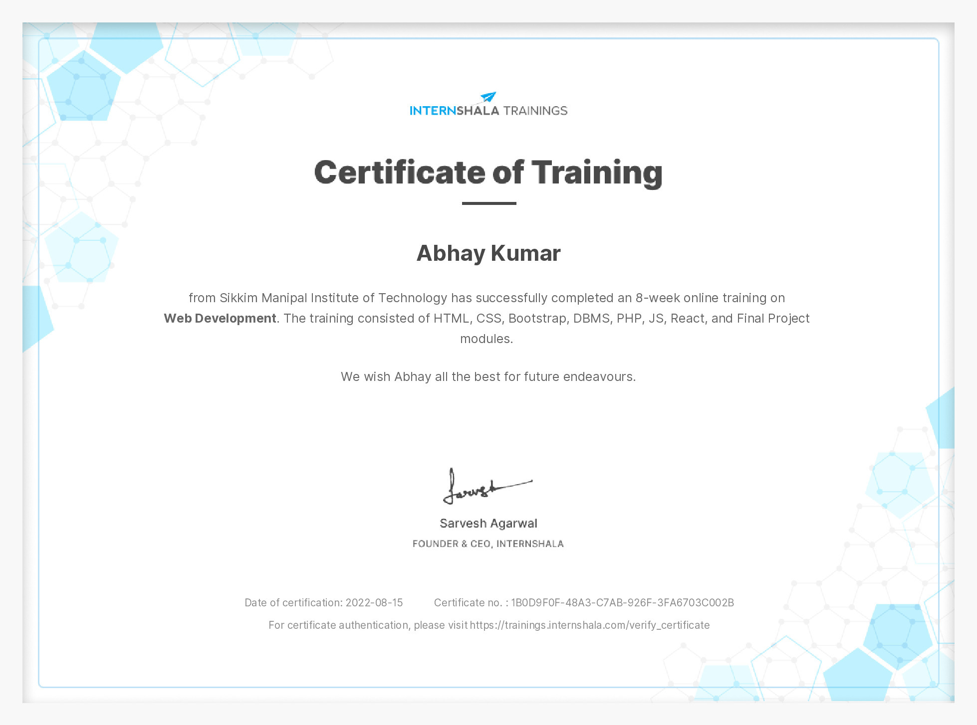 Certificate of completion