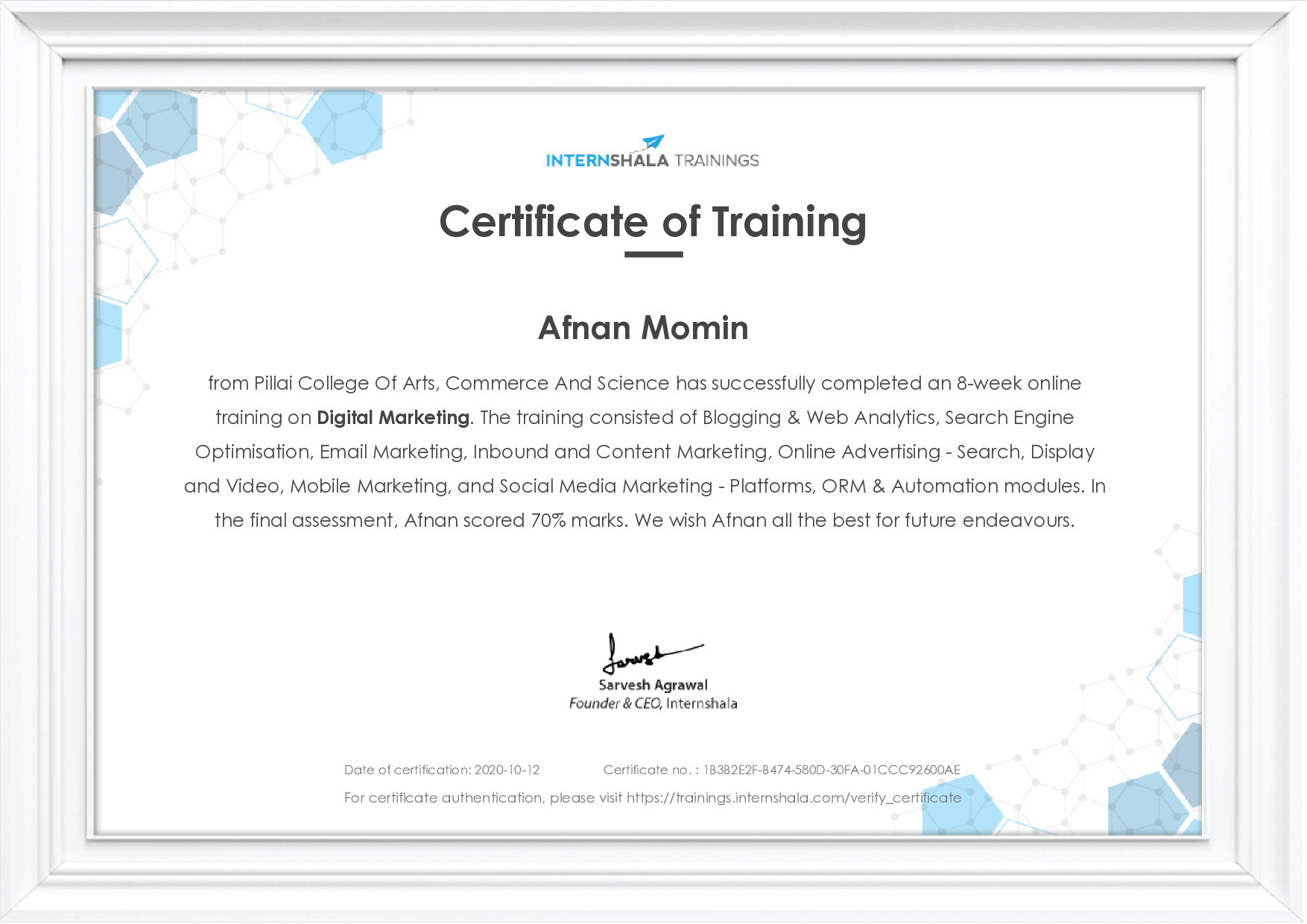 Certificate of completion