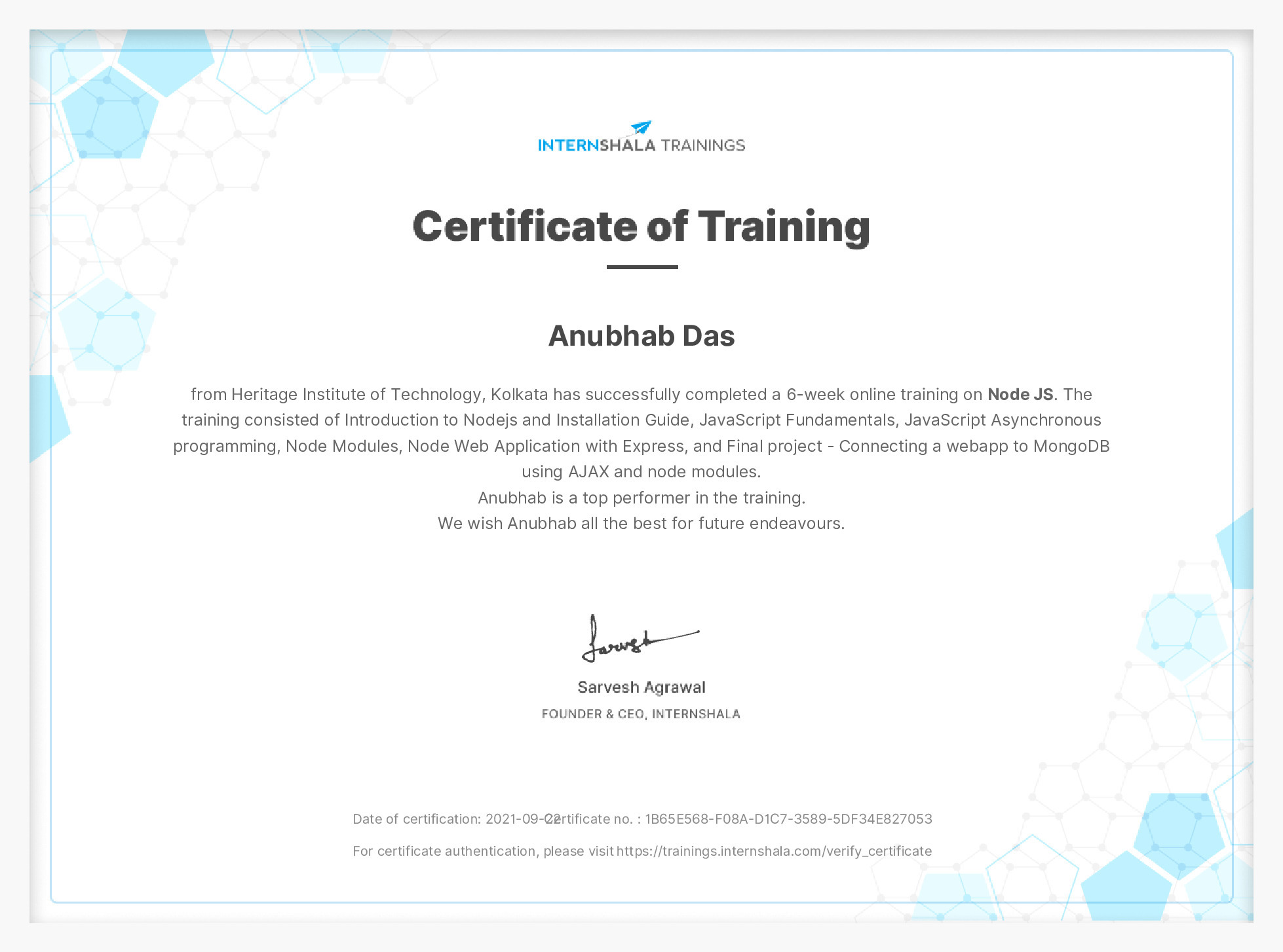 Certificate of completion