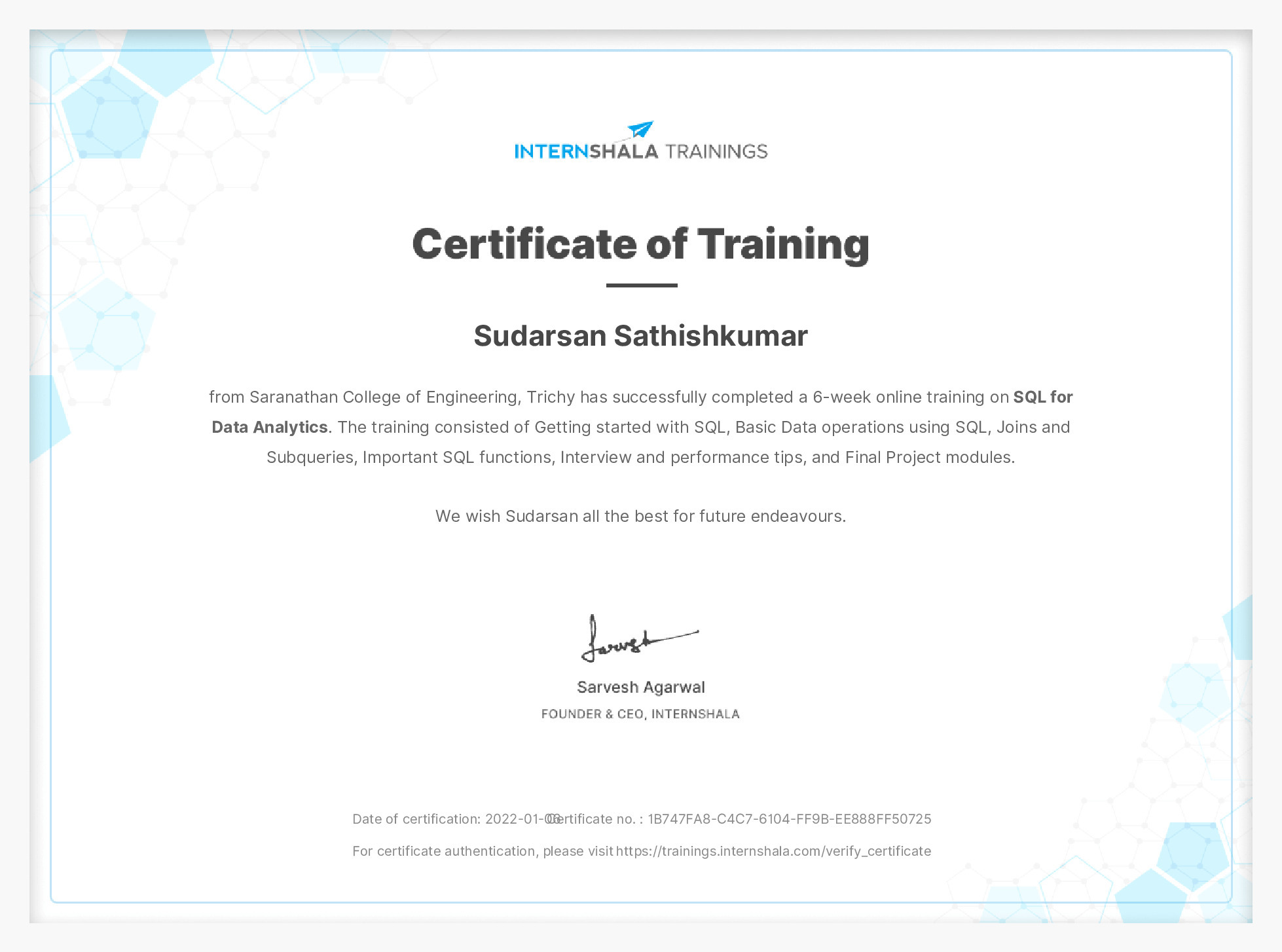 Certificate of completion