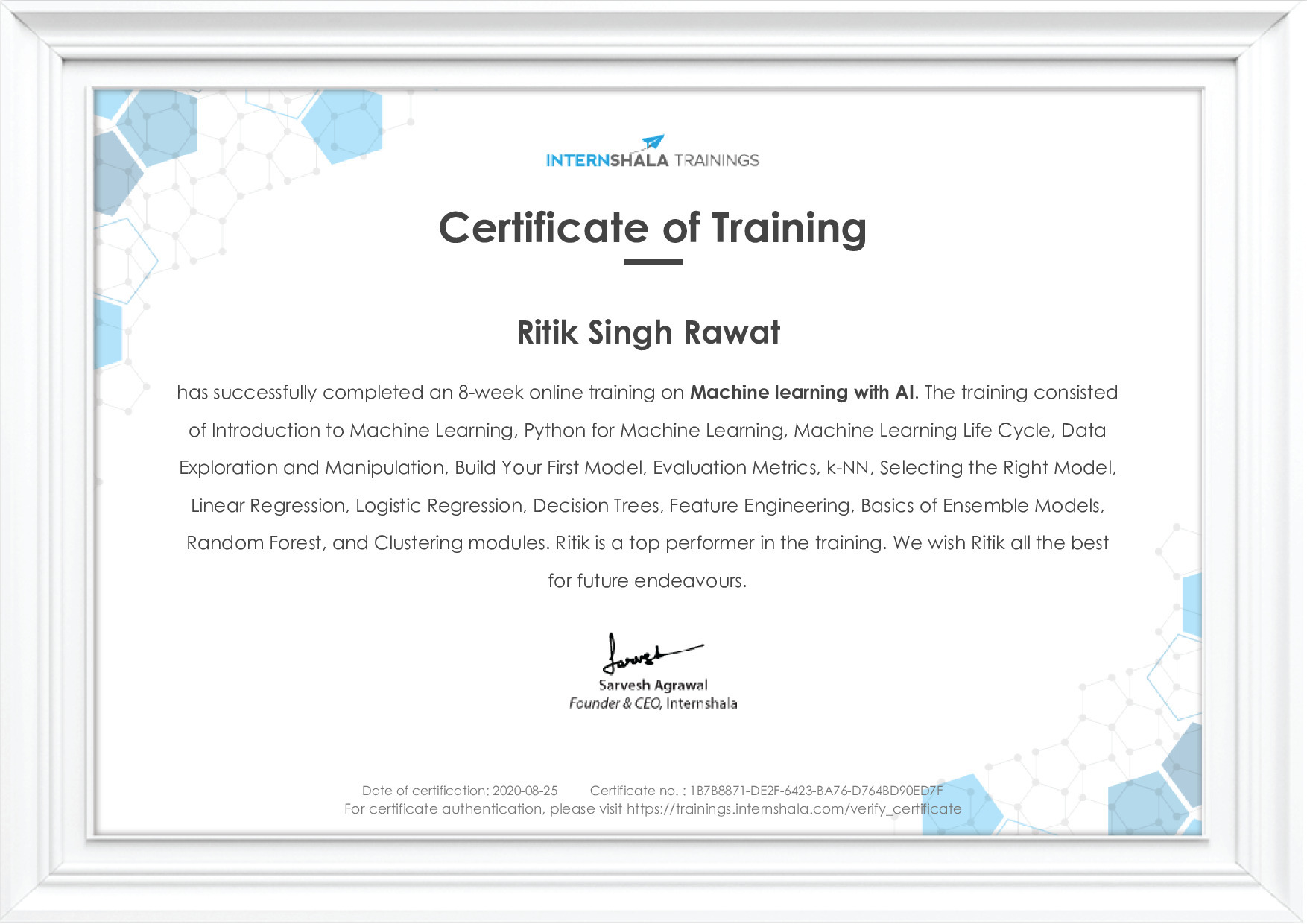 Certificate of completion