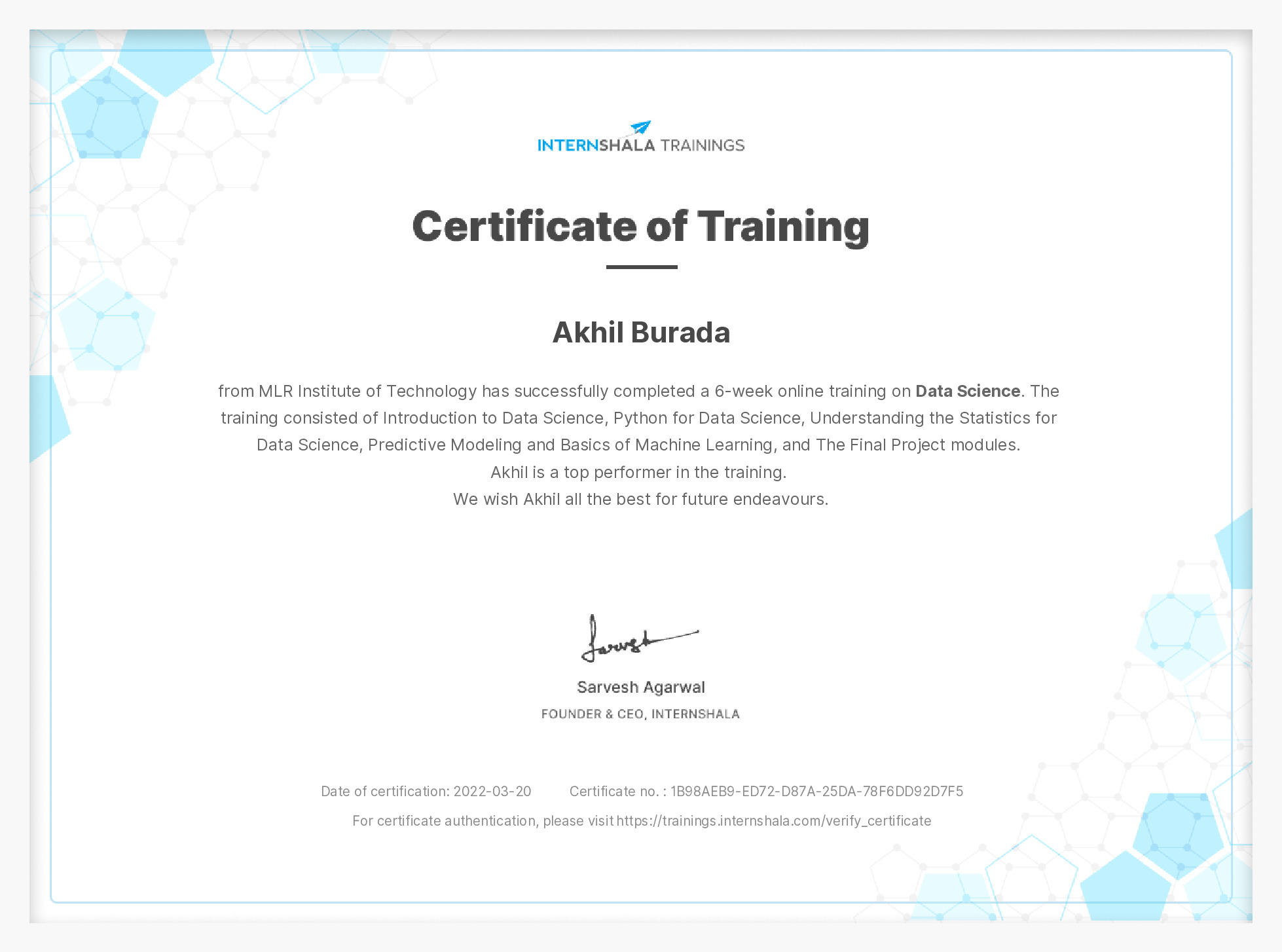 Certificate of completion