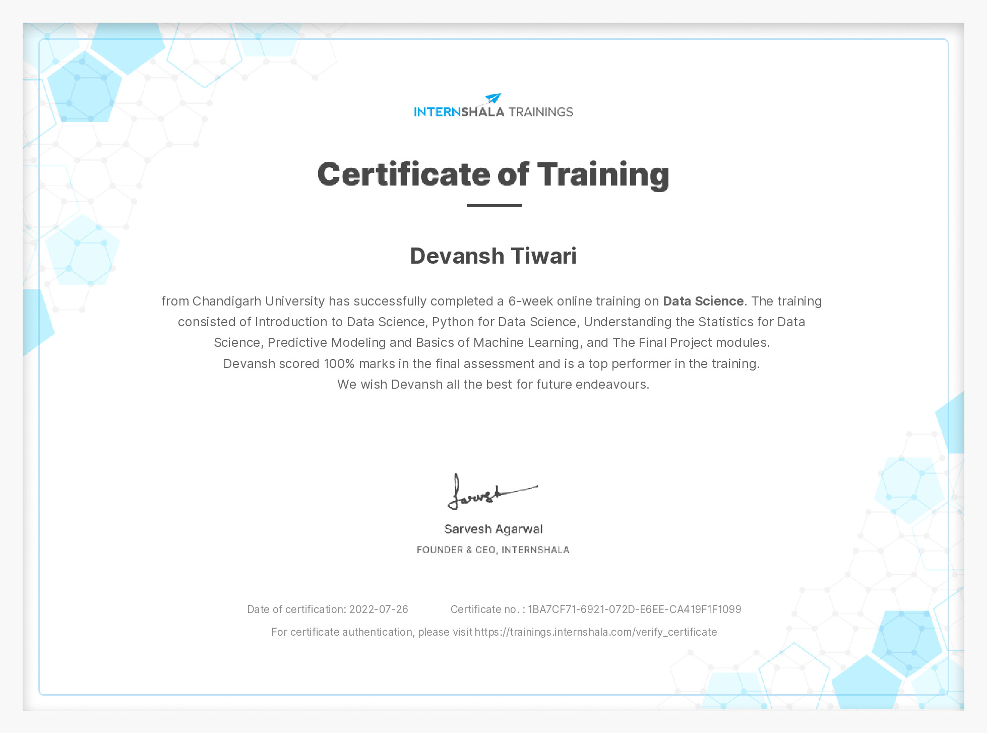 Certificate of completion