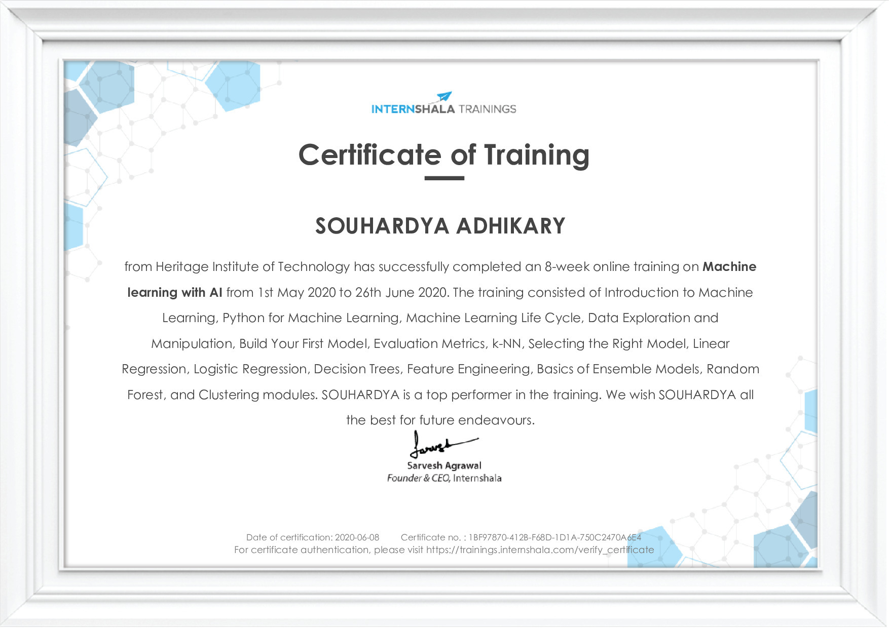 Certificate of completion