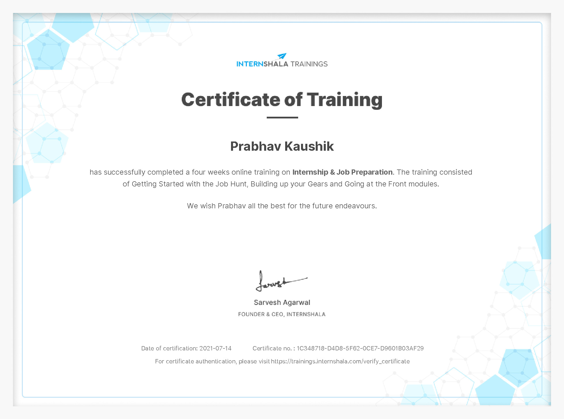 Certificate of completion