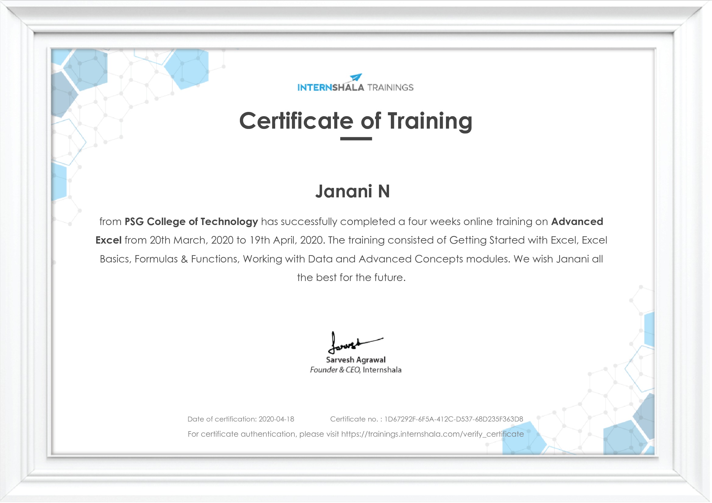 Certificate of completion