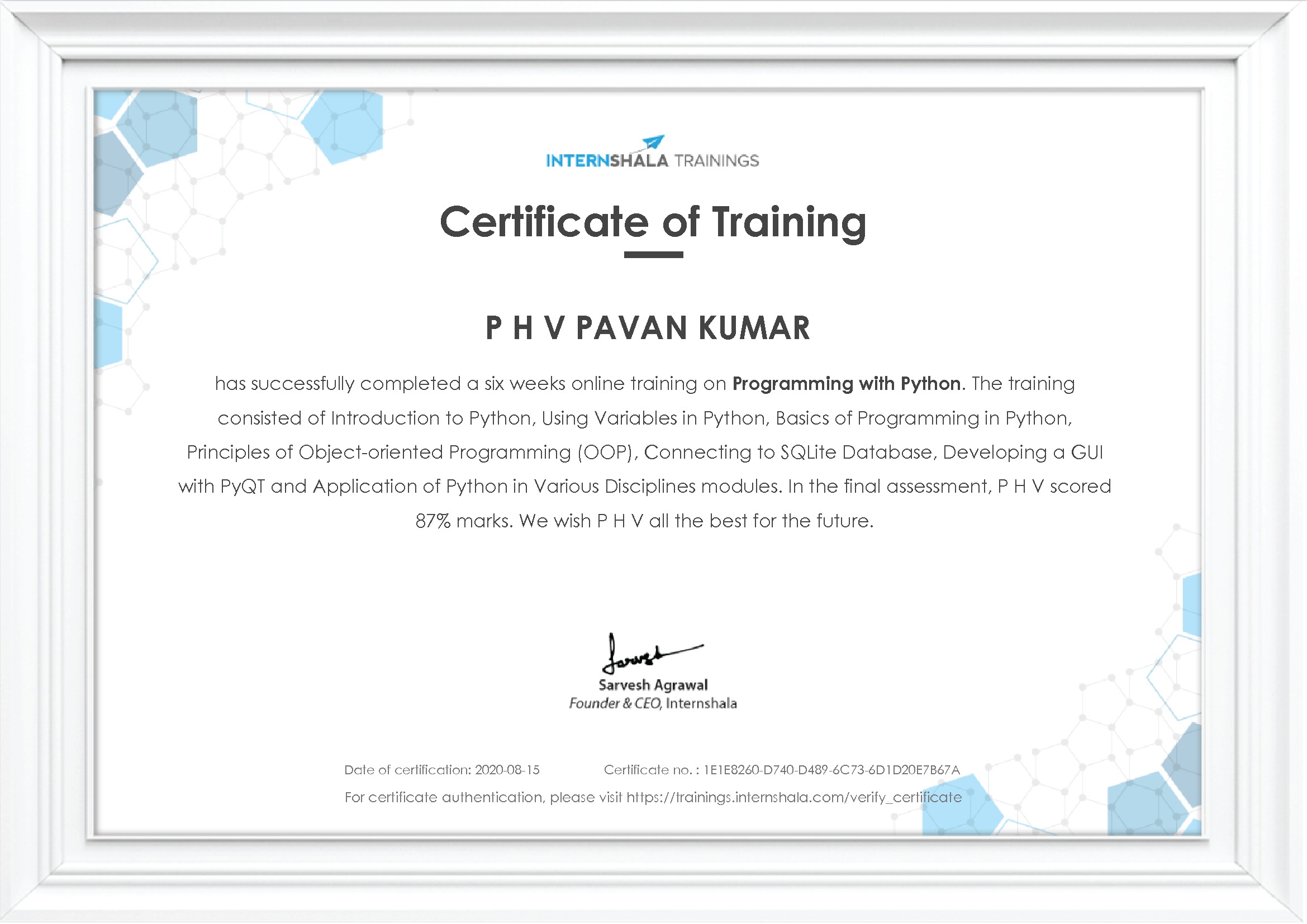 Certificate of completion