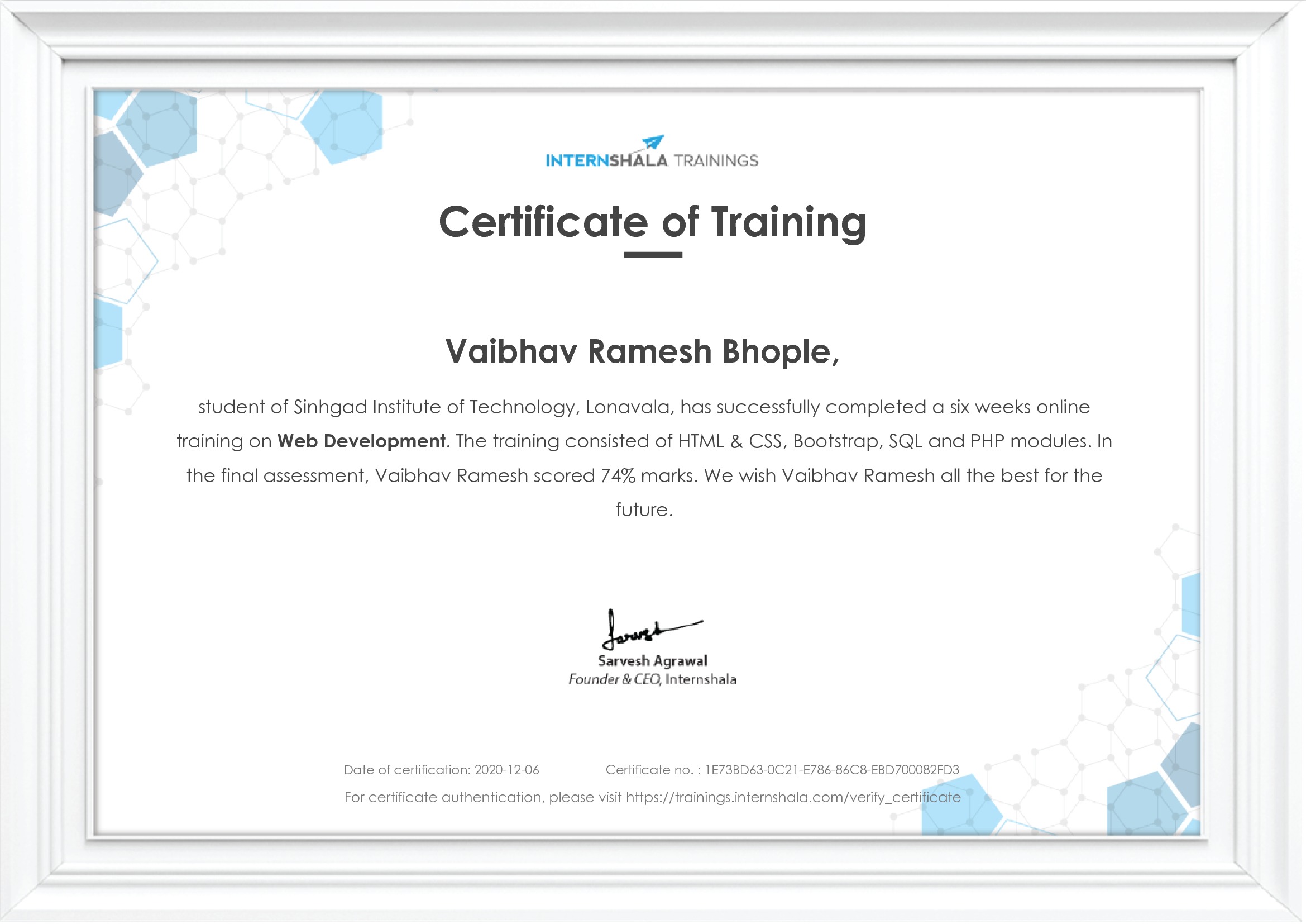 Certificate of completion
