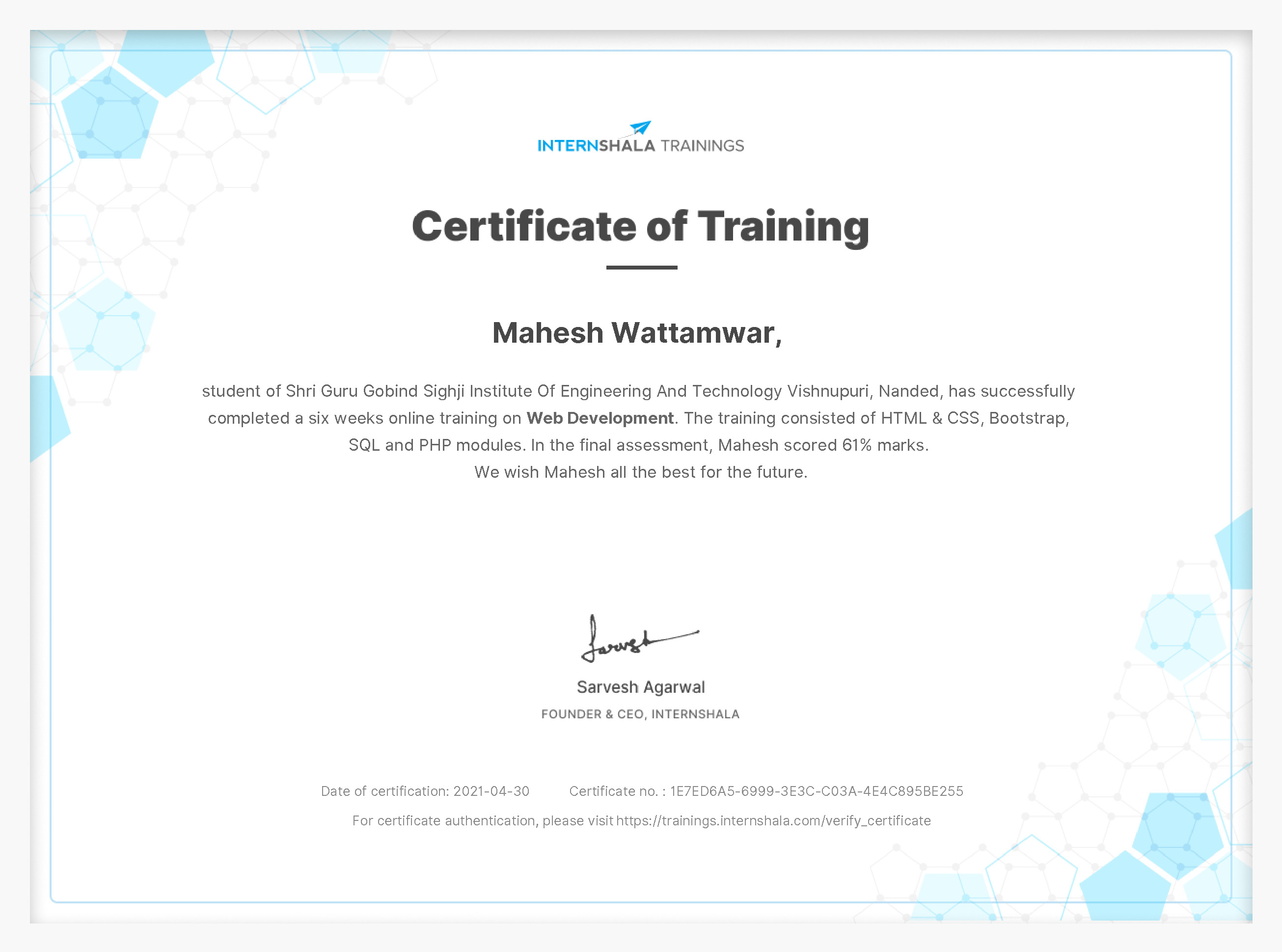 Certificate of completion