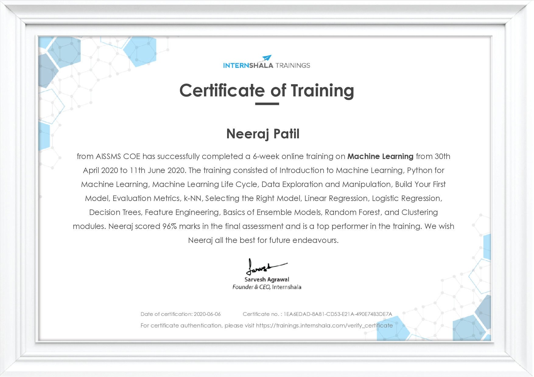 Certificate of completion