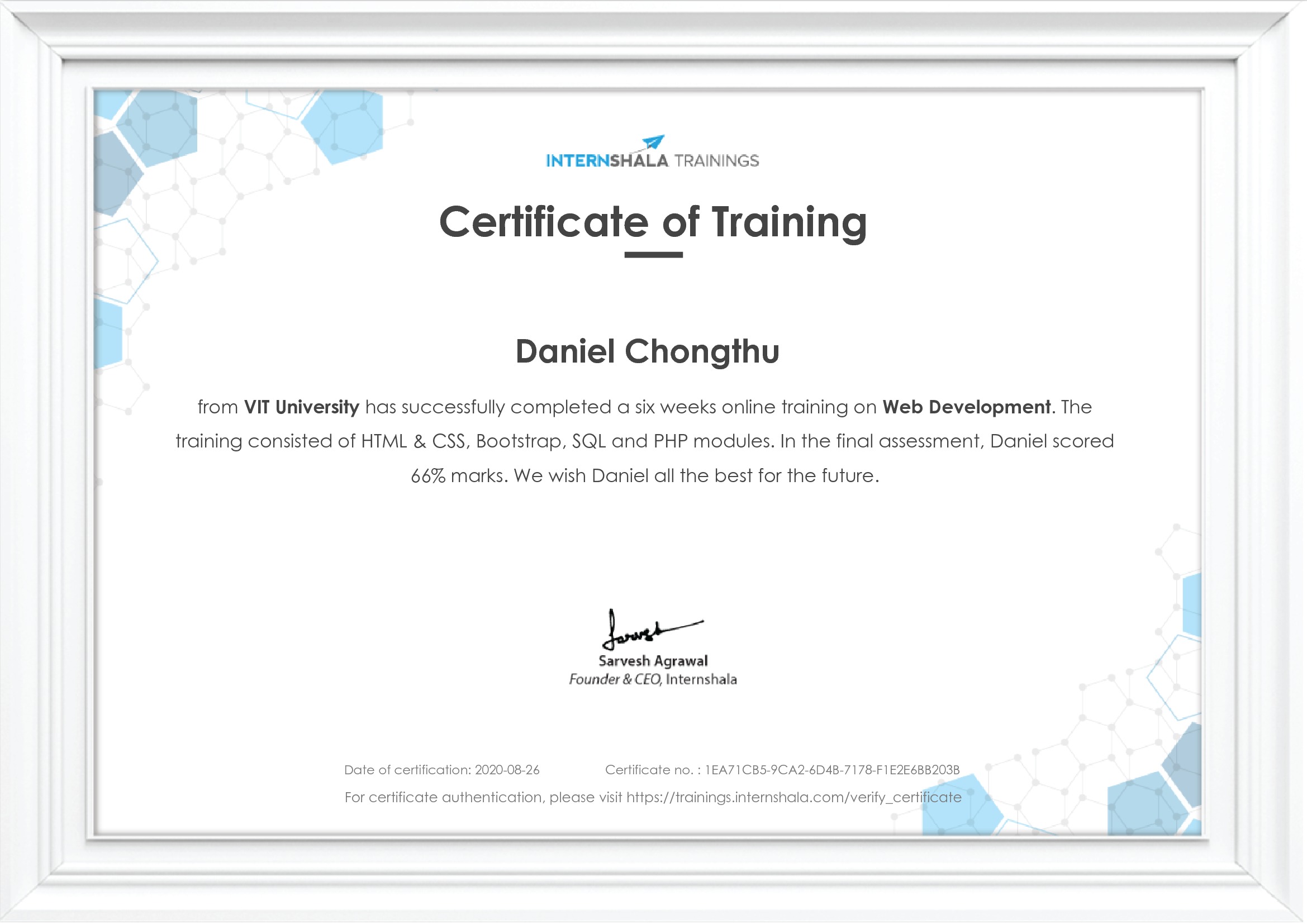 Certificate of completion