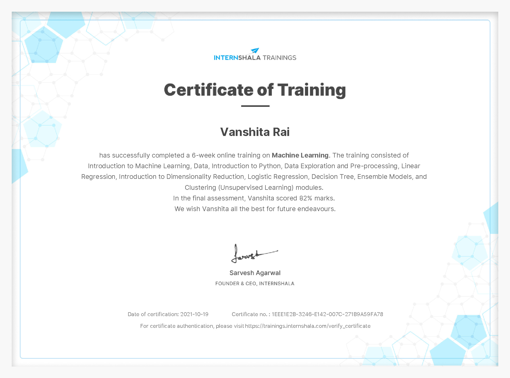 Certificate of completion