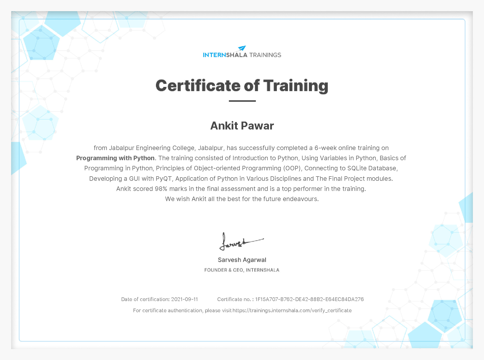 Certificate of completion