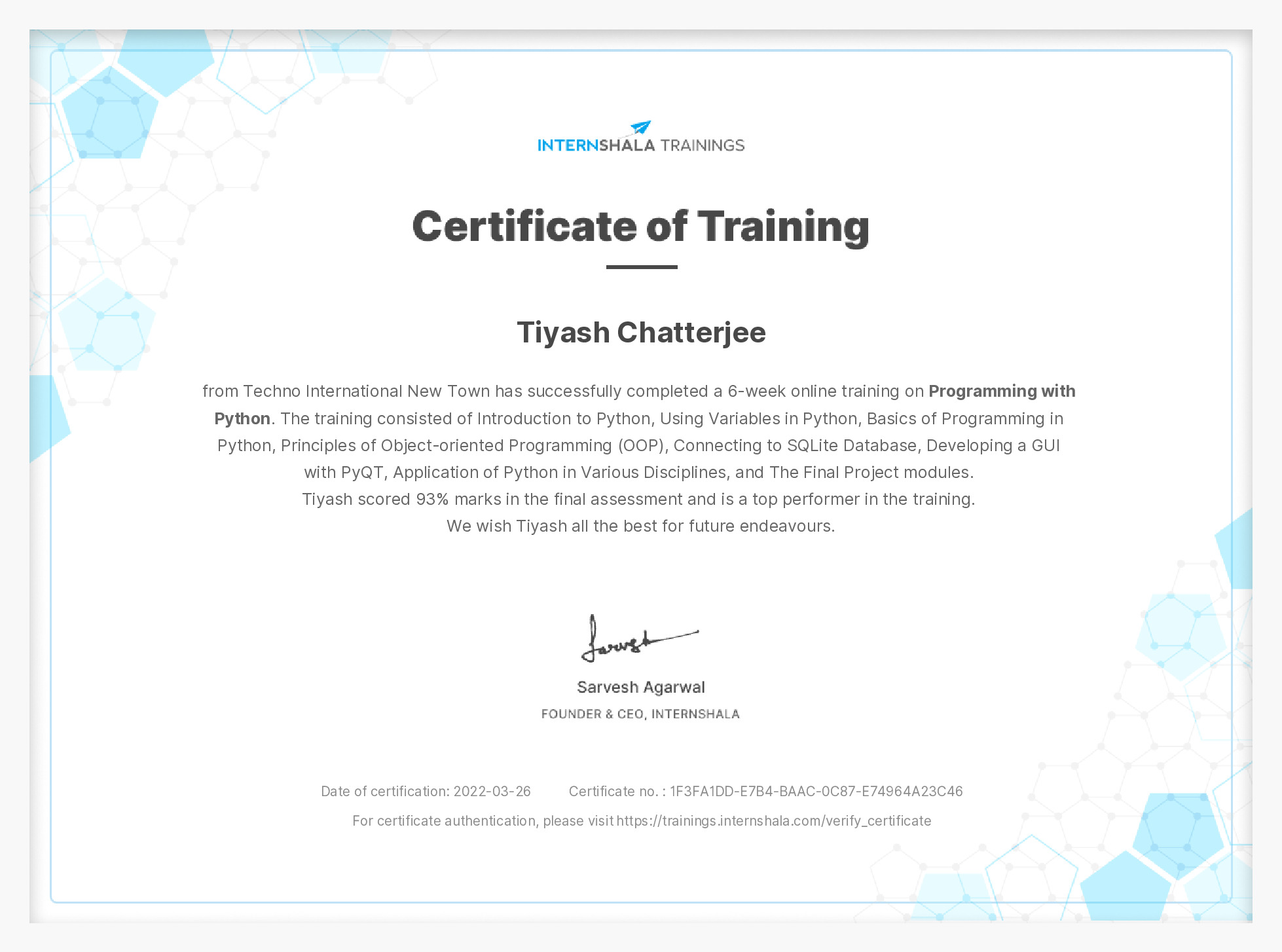 Certificate of completion