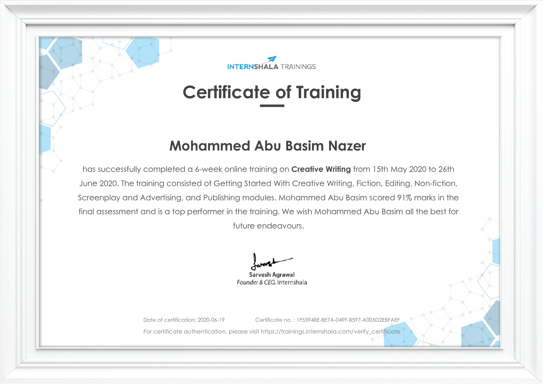 Certificate of completion