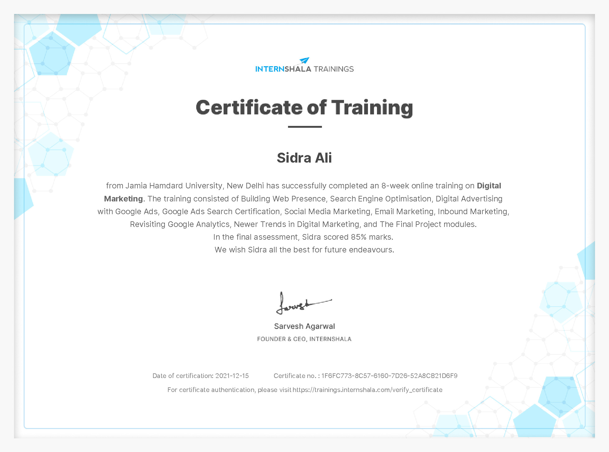 Certificate of completion