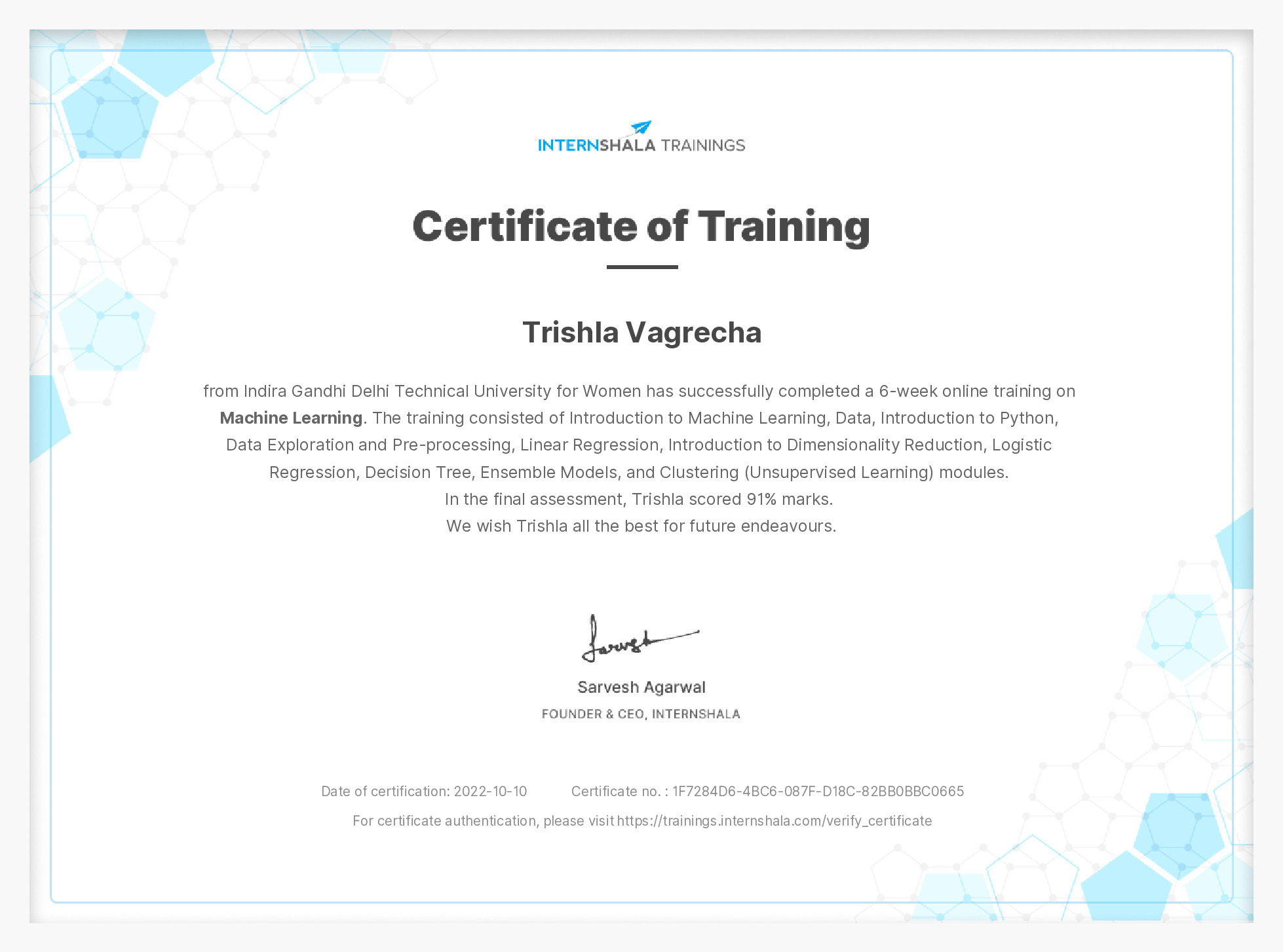 Certificate of completion