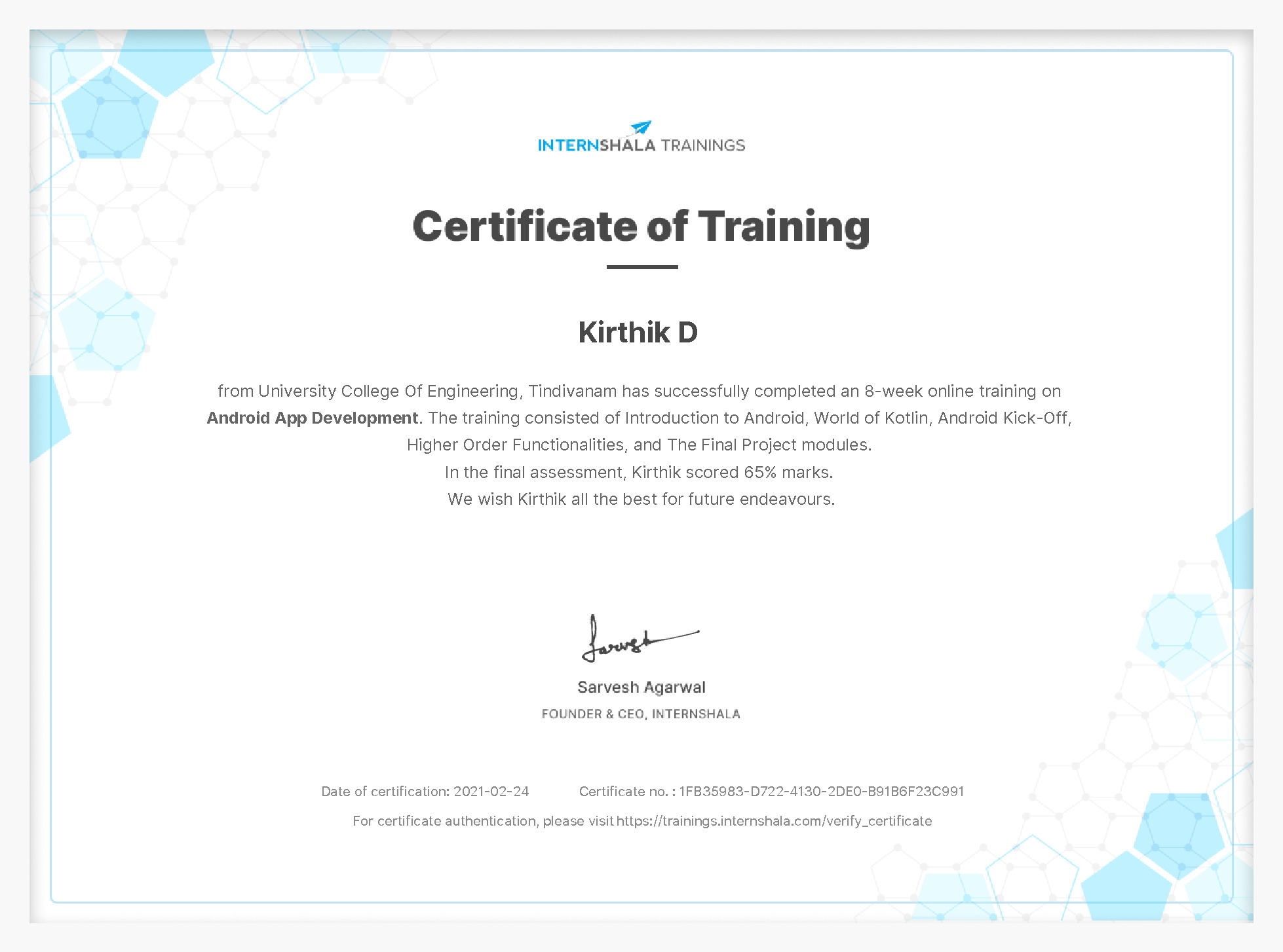 Certificate of completion