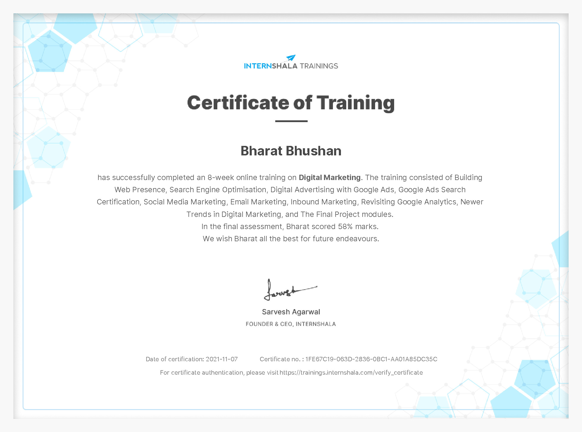 Certificate of completion